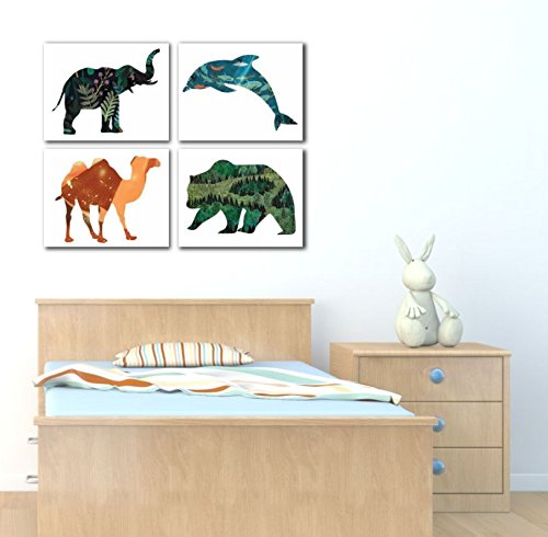 Animal Habitat Collection - Set of 4 (11x14 Inch) Wall Art Prints for Nursery, Kids Room & Playroom Decor | Gender Neutral Baby Room Art | Perfect for Jungle Theme Nursery, Toddler Playroom & Educational Wall Decor