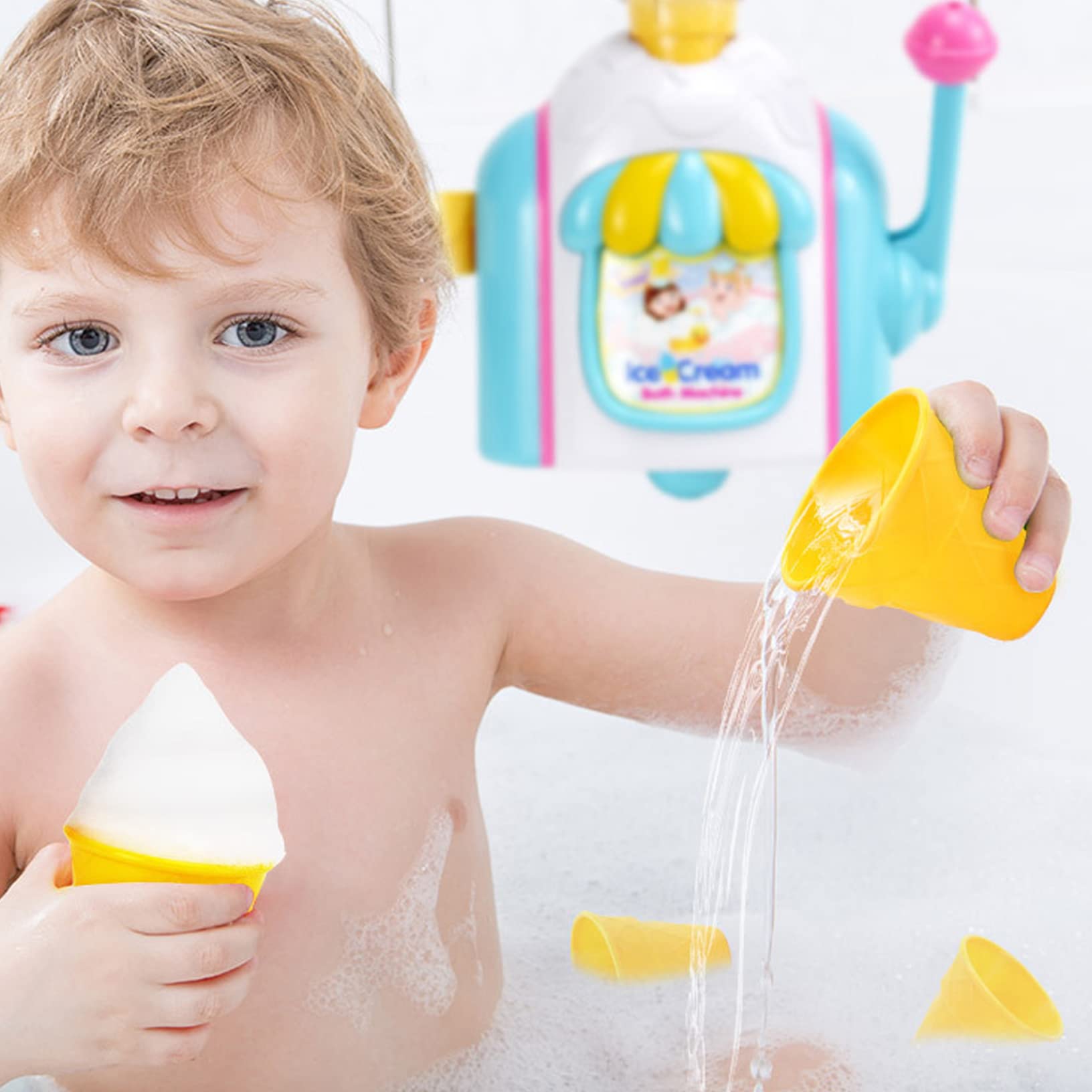 Bubble Ice Cream Bath Toy Set with 4 Cones - Fun Bath Bubble Machine for Kids - Cake-Themed Bathtime Play - Perfect for Sensory Play & Toddler Bath Time Fun