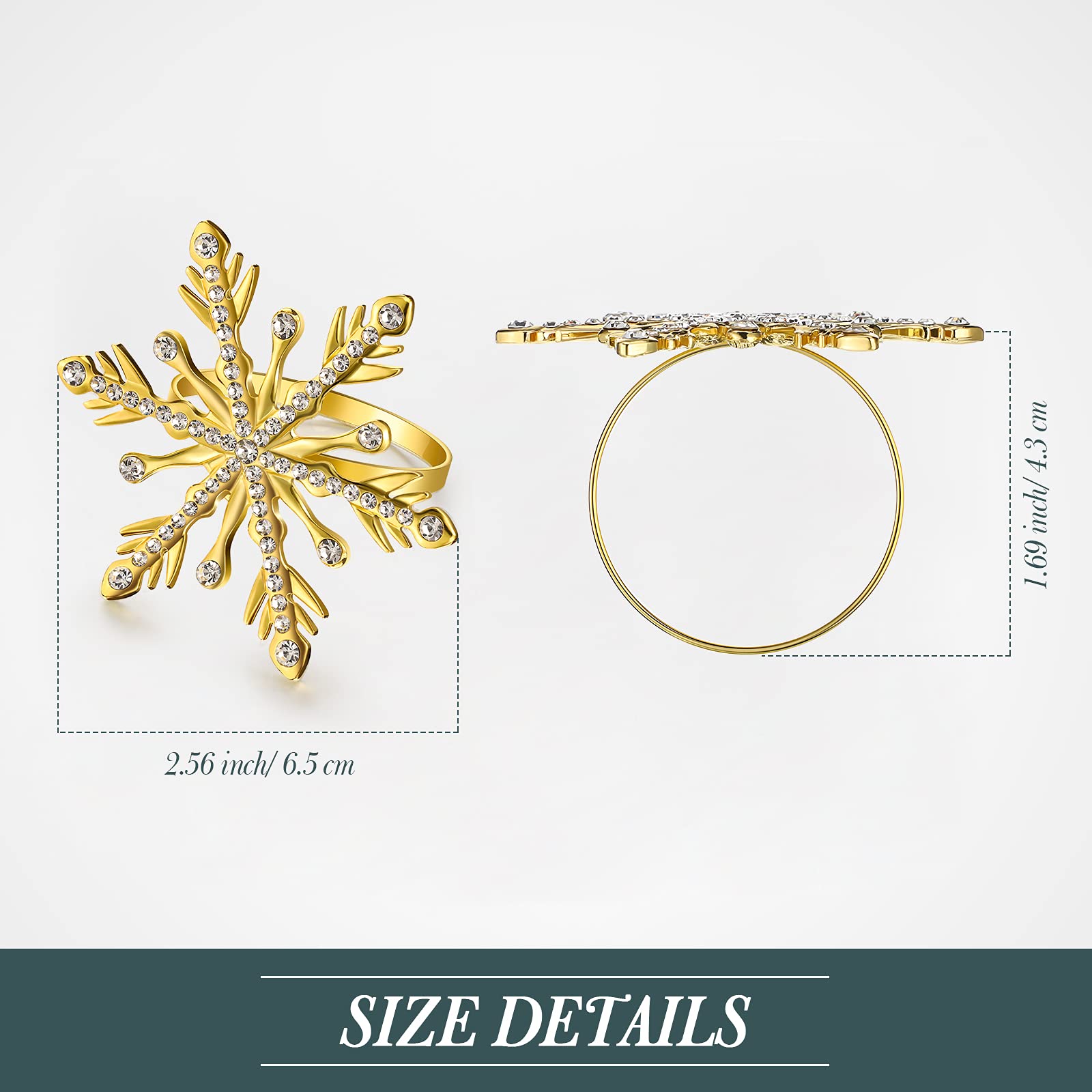 6pcs Gold Snowflake Napkin Rings for Christmas & Wedding Decor