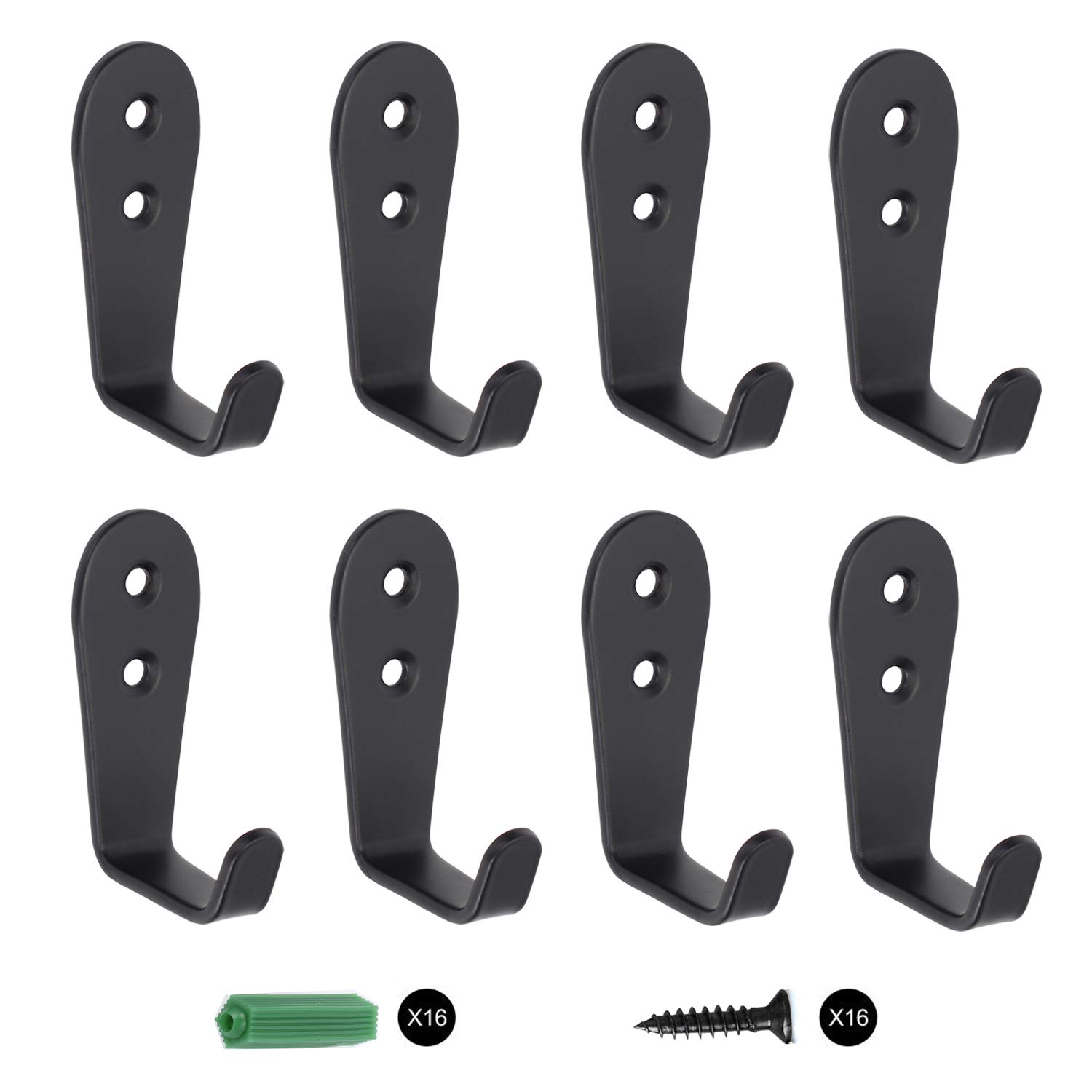 8 Pack Heavy Duty Stainless Steel Wall Hooks - Multi-Purpose Coat, Luggage & Key Hooks for Garage, Bathroom, Kitchen & Dining Room - Indoor & Outdoor Use (Black) - Perfect for Organizing Entryways, Closets & Mudrooms