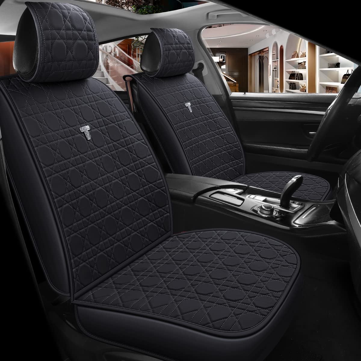 Begonydeer Premium Black Faux Leather Car Seat Covers Full Set - Universal Fit for Cars, Trucks & SUVs (9-Piece, Front & Rear Seats) | Durable Protection & Luxurious Style for Daily Commute & Road Trips
