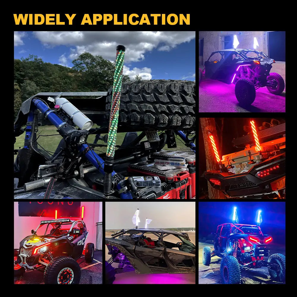 LOYO 2Pcs 24-Inch LED Whip Lights & 4 Pod Rock Lights Kit - Bluetooth & Remote Control for Off-Road Trucks, ATVs, UTVs - Waterproof Underglow Lighting for Night Riding, Car Shows, Trail Adventures