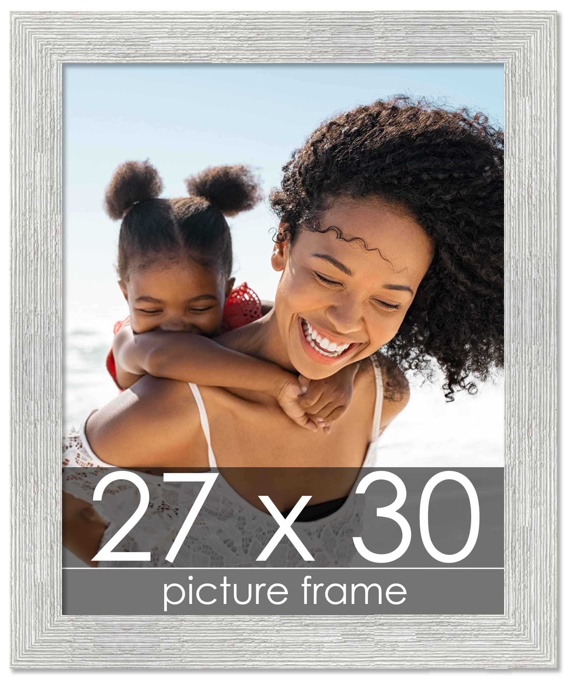 Vintage White Wash Distressed 27x30 Picture Frame - Solid Wood Photo Frame with UV Acrylic, Foam Backing & Hanging Hardware - Perfect for Gallery Walls, Home Decor, Office Art Display and Poster Framing