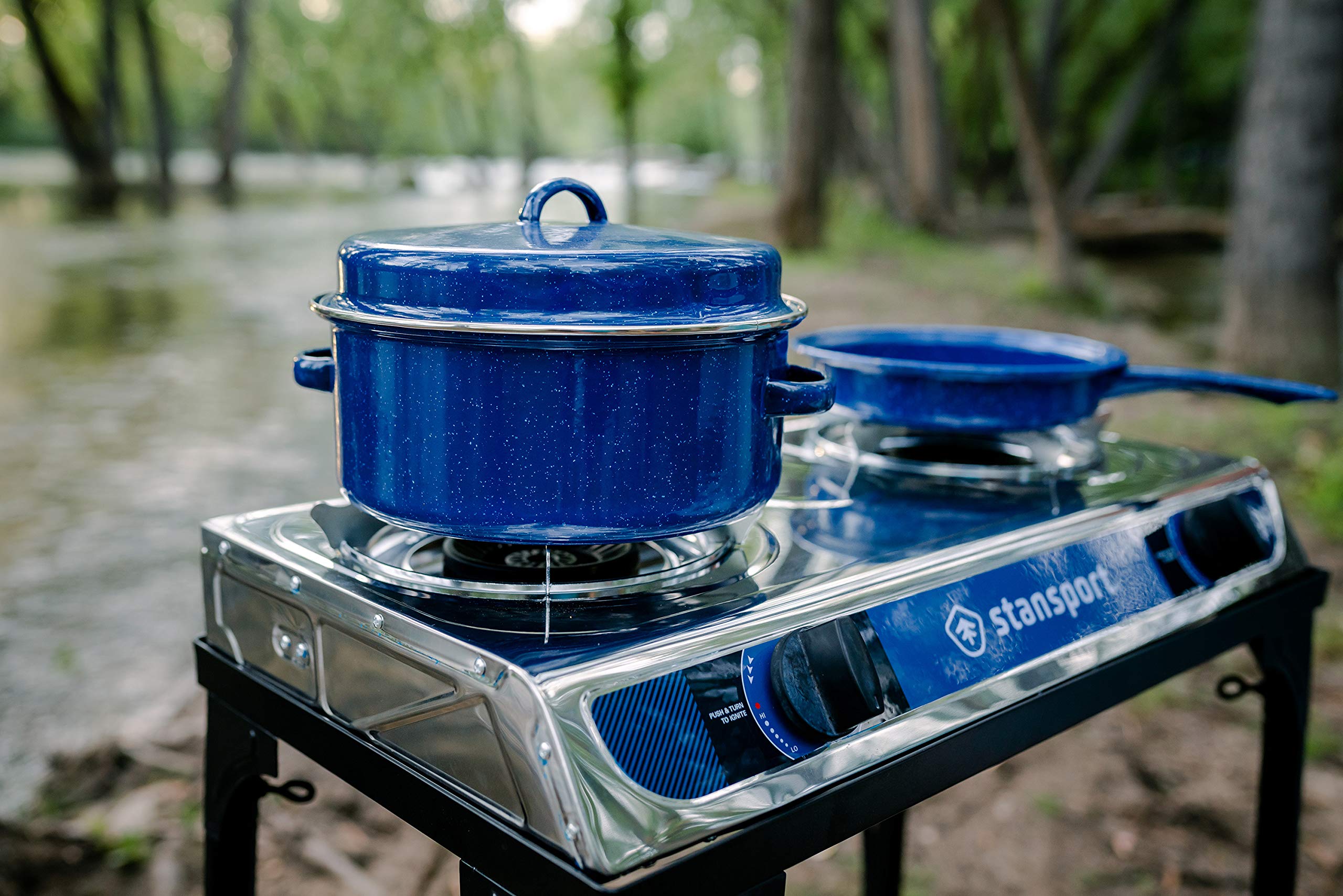 Stansport Enamel Camping Cook Pot - Durable Outdoor Cooking Pot for Camping, Hiking & Backpacking - Perfect for Boiling Water, Cooking Meals & Outdoor Adventures