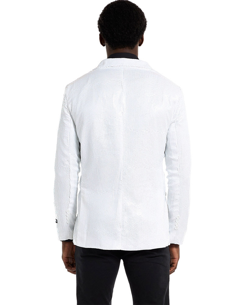 Vintage 70s Sequins White Men's Suit Jacket - Retro Disco Party, Wedding & Special Occasion Formal Wear