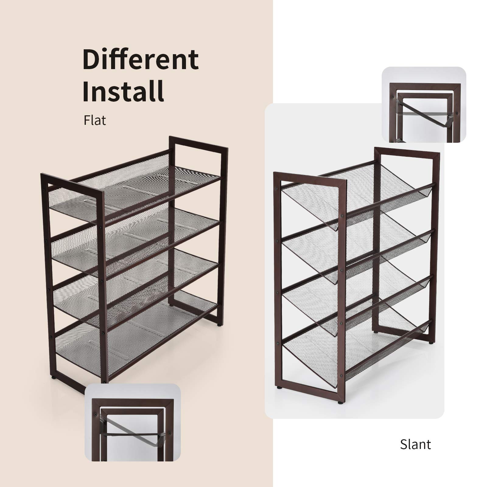 Giantex 4-Tier Metal Shoe Rack Organizer - Adjustable Angled/Flat Mesh Shelves Holds 12-16 Pairs - Sturdy Freestanding Shoe Storage for Bedroom, Entryway, Closet & Hallway - Perfect for Small Spaces & Shoe Organization
