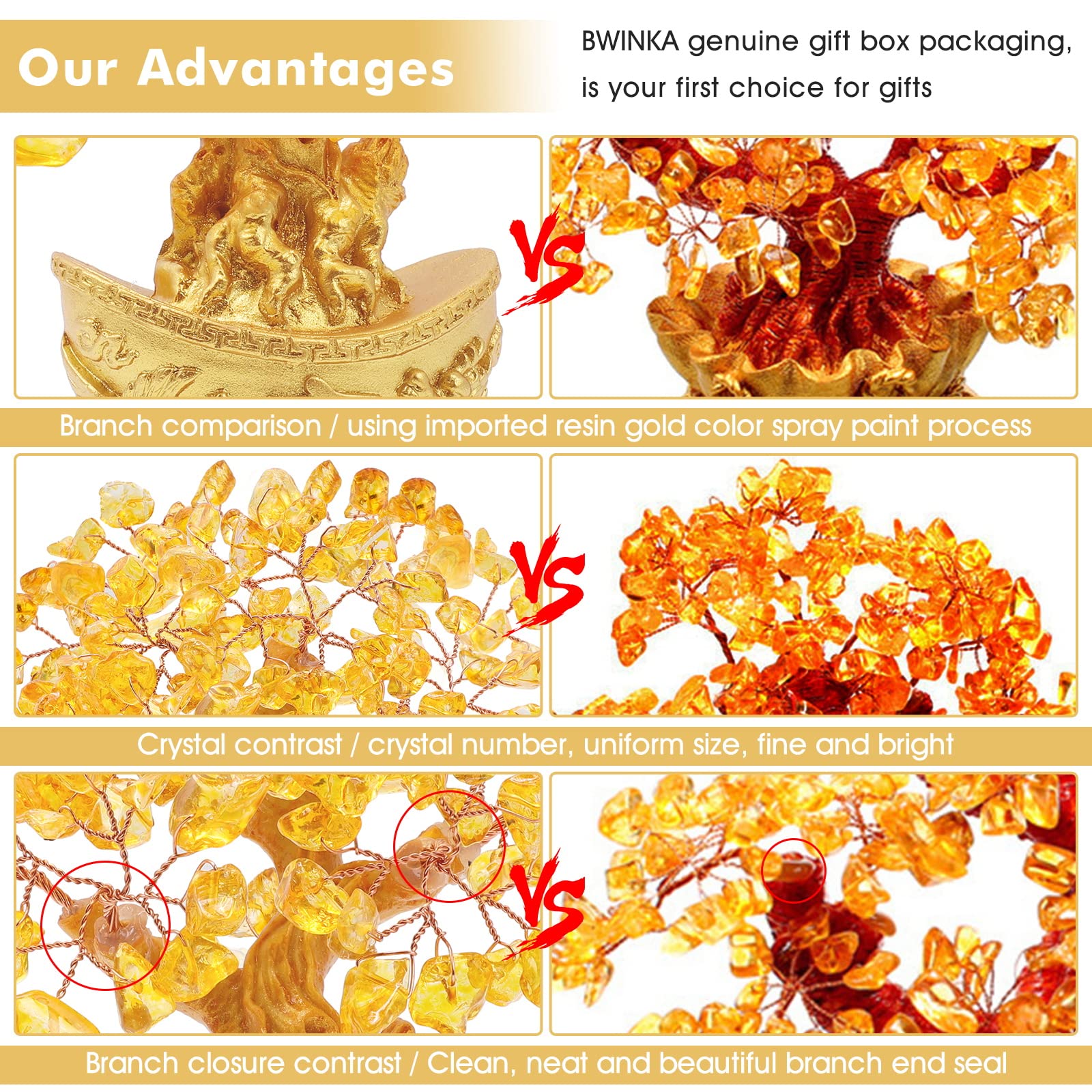 Bwinka Feng Shui Money Tree - Golden Ingot Crystal Wealth Tree for Office & Home Decor, Attract Prosperity & Good Luck | Perfect Desk Ornament for Workplace, Living Room & Gift Giving