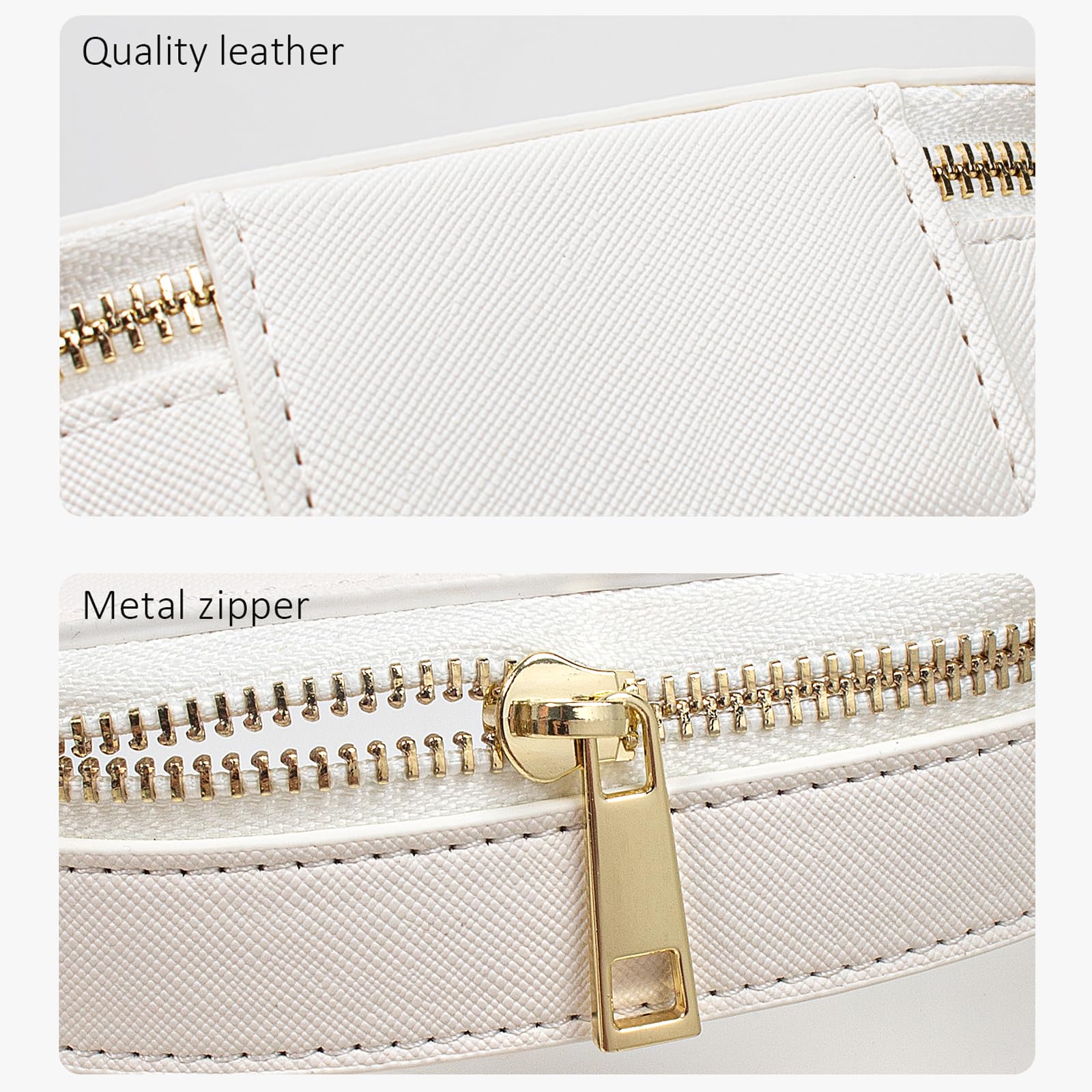LETGO Clear Makeup Bag - Small Leather Cosmetic Pouch for Women | Mini Travel Organizer for Purse & Car Essentials | Cute Waterproof Makeup Case for Daily Use, Gym & Vacation (White)