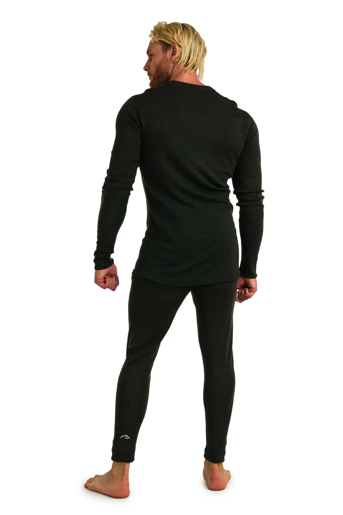 Men's Merino Wool Thermal Underwear Set - 320g Army Green Base Layer for Cold Weather Hiking, Skiing & Outdoor Activities