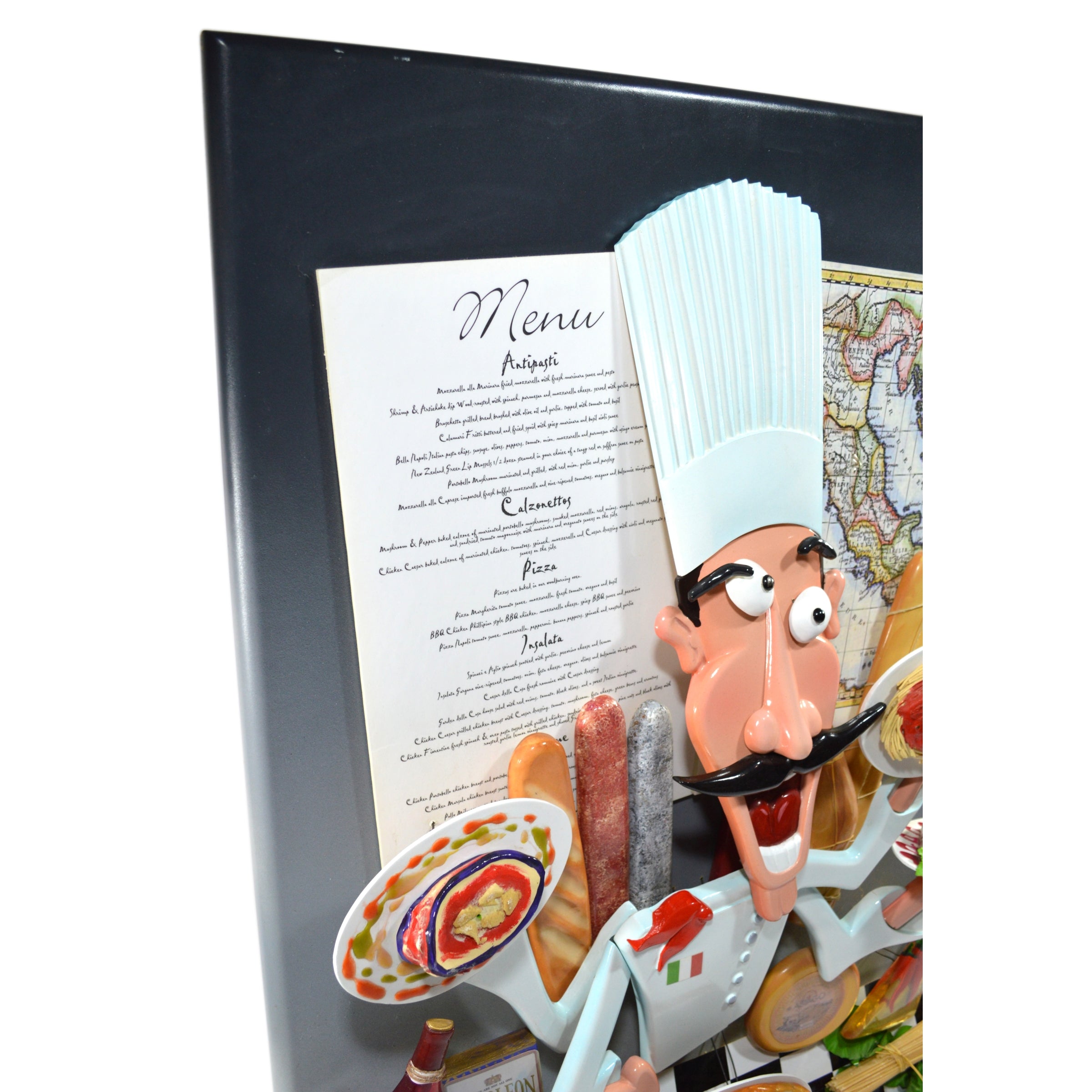 Original 3D Wall Sculpture Italian Chef by Roark Gourley - Handcrafted Restaurant Decor for Kitchen, Dining Room & Cafe Wall Art