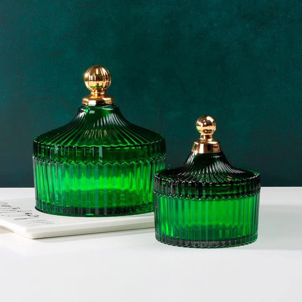 Premium Dark Green Glass Jar with Golden Lid - Airtight Candy & Tea Storage Canister for Kitchen Pantry, Home Decor, Living Room Accessories | Perfect for Organizing Spices, Cookies, and Coffee Beans