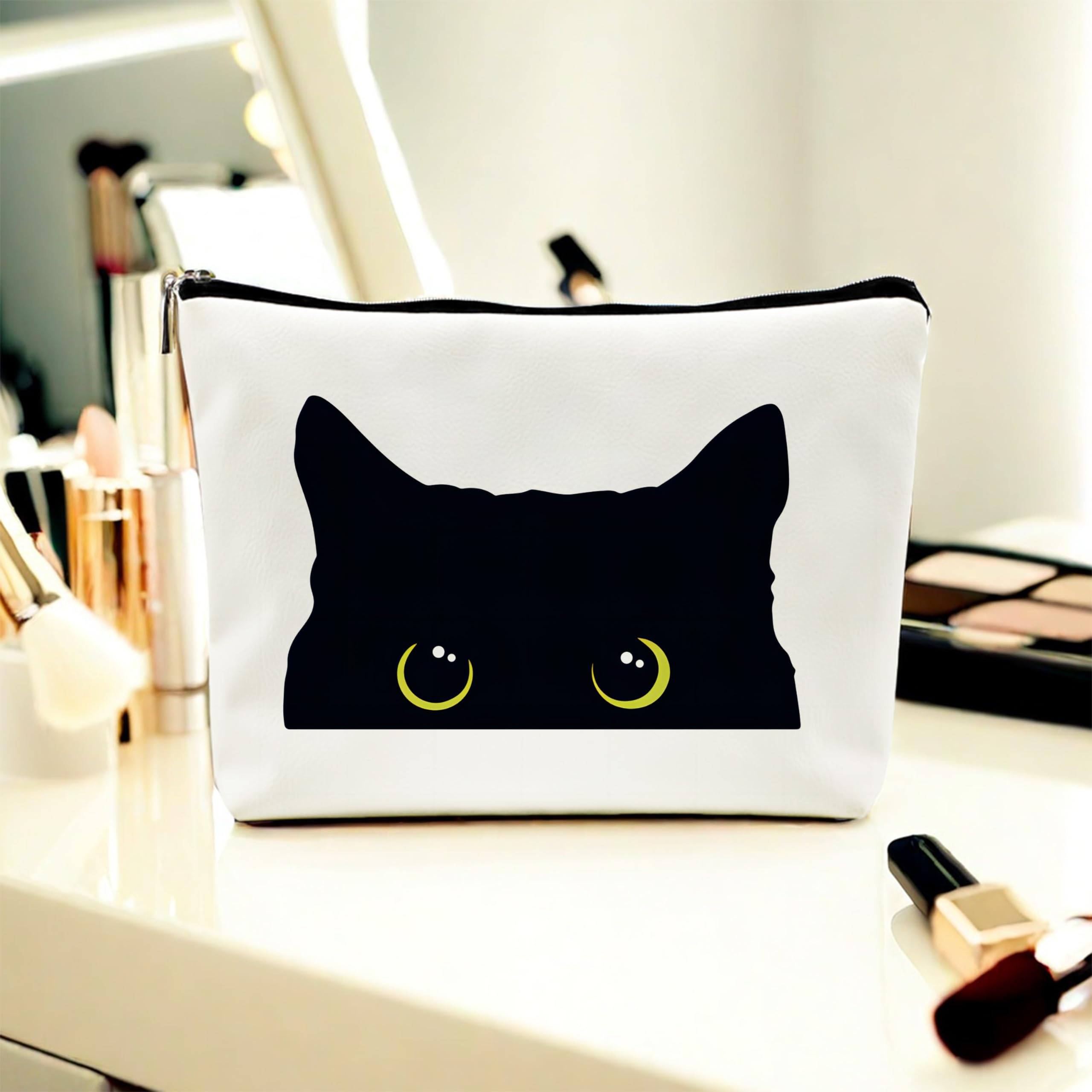 Black Cat Makeup Bag for Women - Pu Leather Cosmetic Purse for Cat Lovers & Gifts