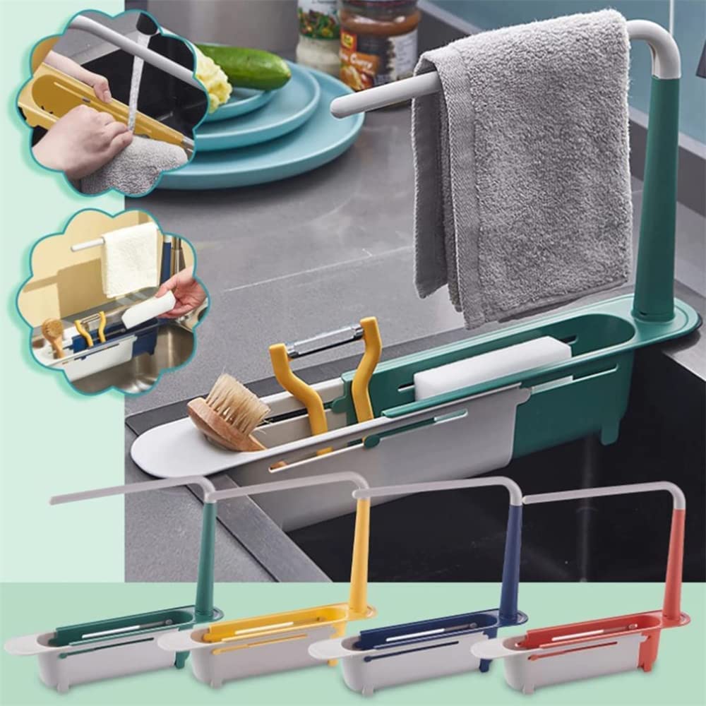 KCRPM Adjustable Telescopic Sink Storage Rack - Expandable Kitchen Sink Organizer with Adjustable Length for Home Kitchen (Yellow) | Perfect for Small Spaces, Under Sink Organization & Kitchen Counter Storage