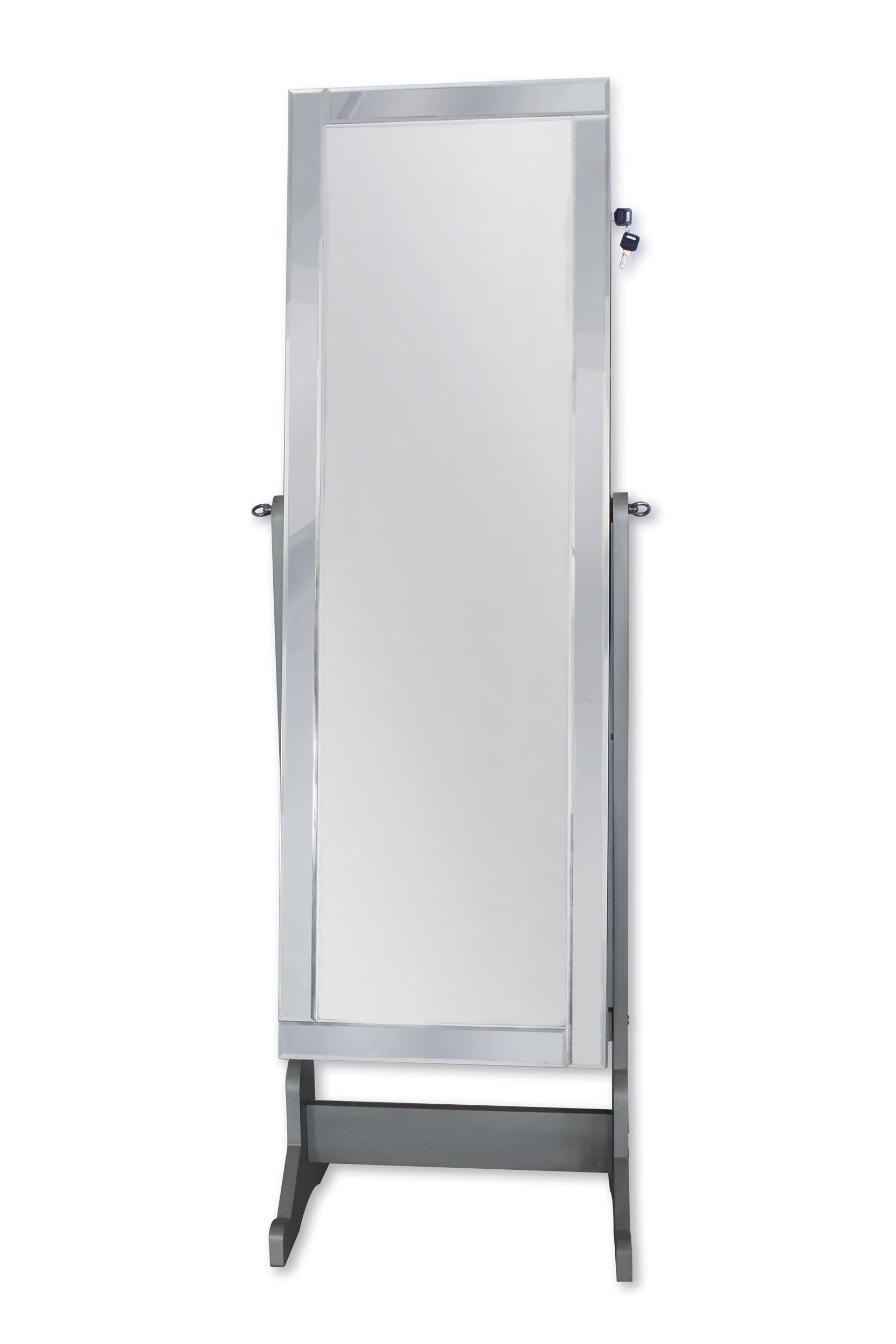 Glam Contemporary Silver Mirror-Border Cheval Jewelry Armoire - Full-Length Standing Mirror with Storage for Bedroom & Dressing Room