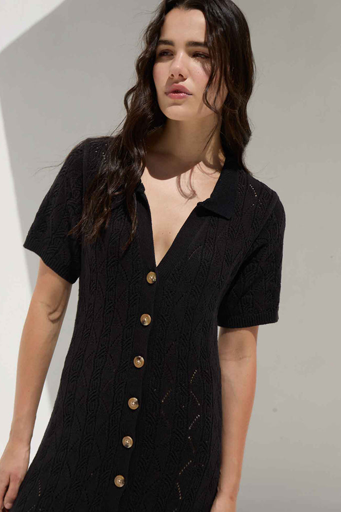 Dèluc Aveiro Knit Dress for Women - Elegant Black Knitted Dress for Casual Wear, Office, and Evening Outfits
