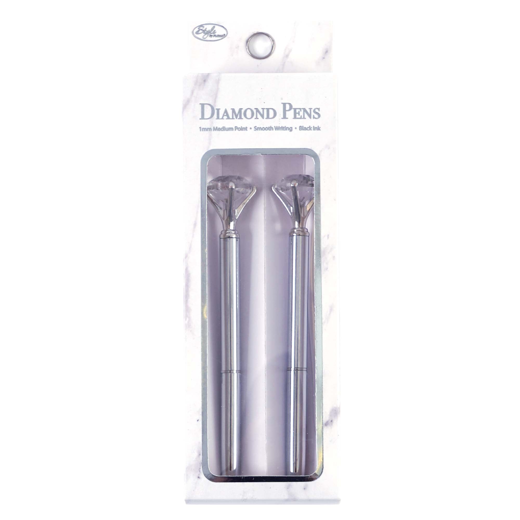 2-Pack Diamond Accent Metal Pens - Medium Point Black Ink for Writing, Journaling & Office Use