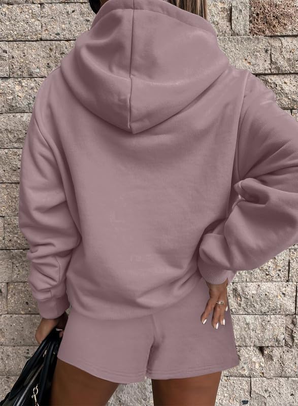 SHEWIN Women's 2-Piece Oversized Hoodie & Shorts Lounge Set - Soft Sweatsuit Tracksuit for Casual Wear, Loungewear, and Home Comfort