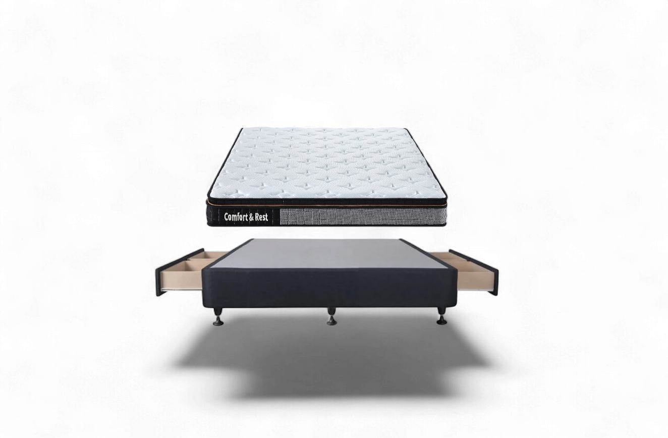 Queen Size Standard Drawer Bed Base with Pocket Spring Mattress - Perfect for Guest Rooms, Small Apartments & Space-Saving Bedroom Solutions