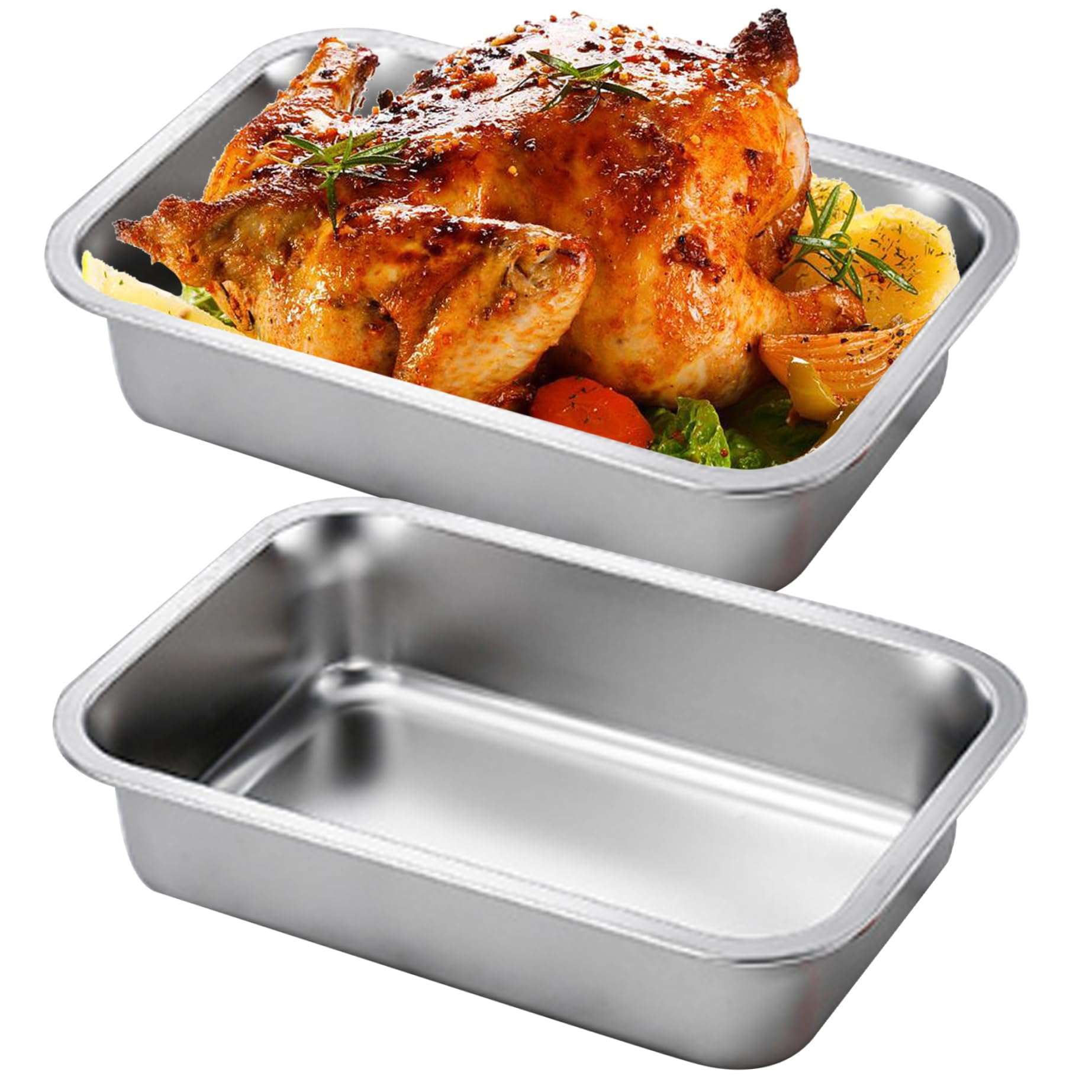 2PCS 9x13 Inch Stainless Steel Lasagna Pans - Rectangle Baking Pans for Lasagna, Brownies, Casseroles & Cookies | Stackable Deep Baking Dish | Oven & Microwave Safe | Perfect for Family Dinners, Potlucks & Holiday Baking
