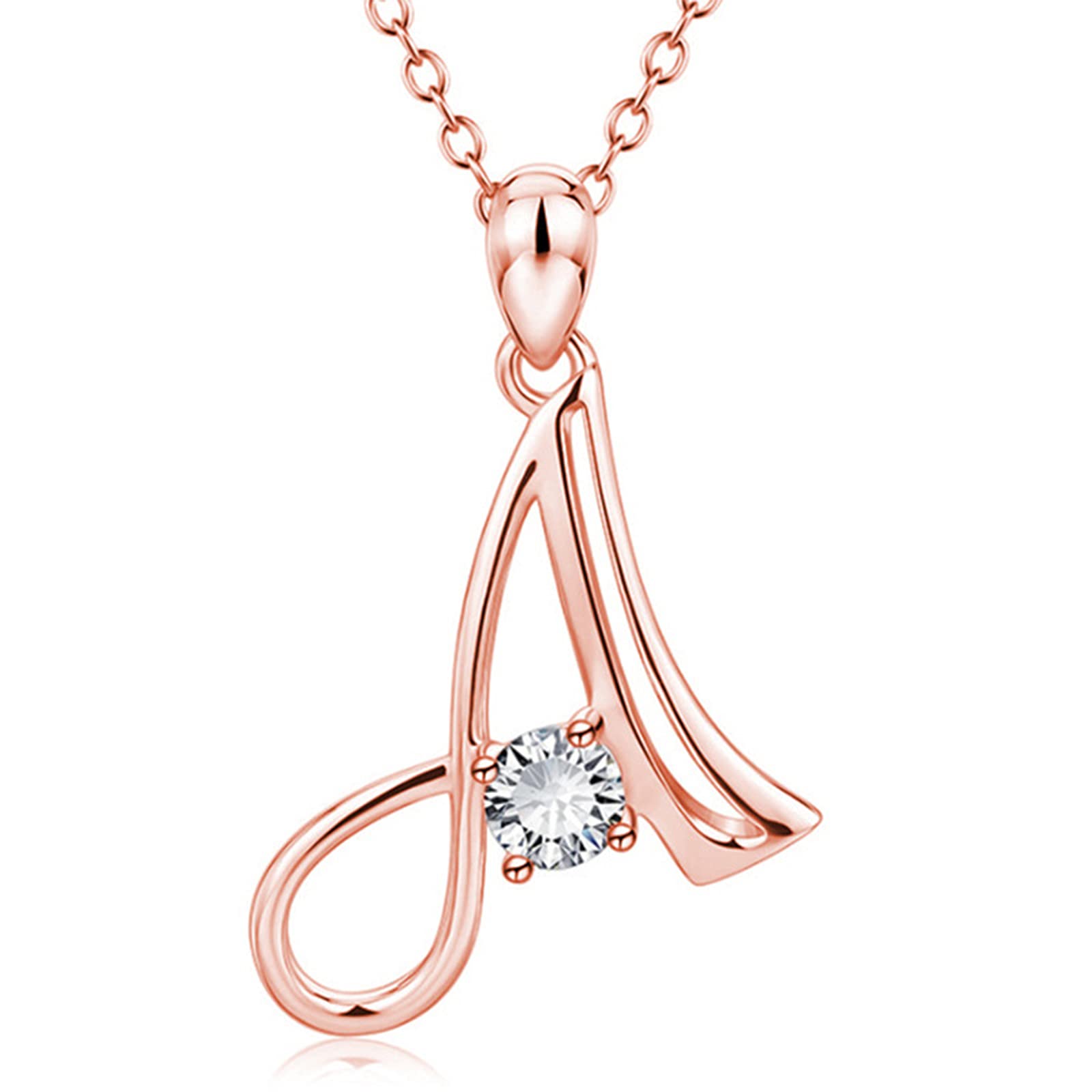 Rose Gold Initial Necklace for Women - Personalized Alphabet Pendant with Rhinestone, A-Z Letter Jewelry for Teens & Girls | Birthday Gift, Graduation Present, Everyday Wear