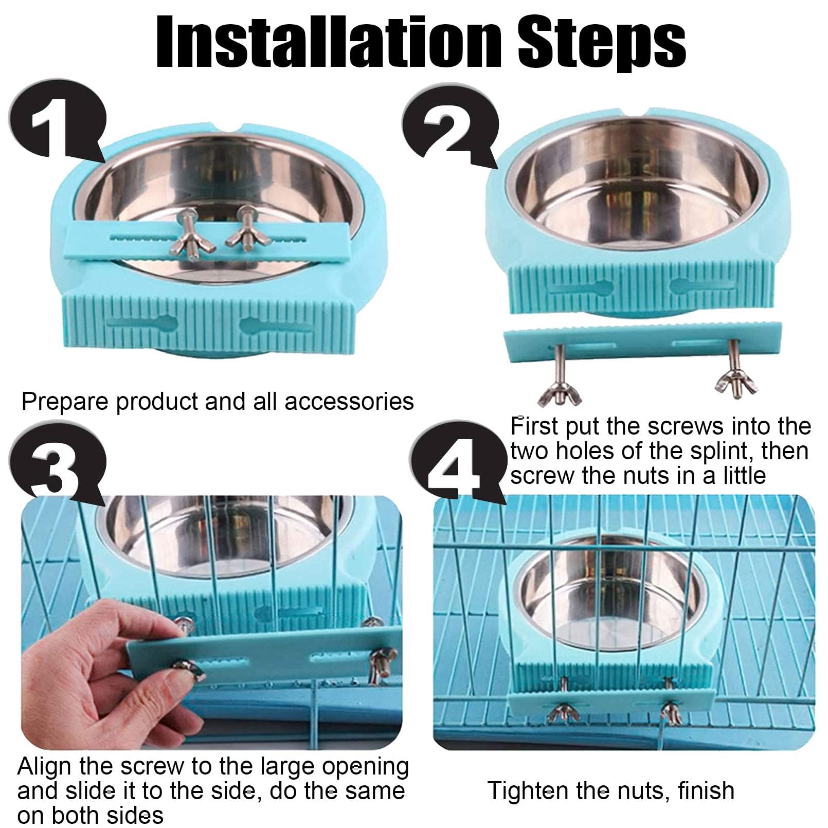 Kathson 2 Pack Stainless Steel Hanging Pet Bowls - Removable Food & Water Dish for Dogs, Cats, Rabbits, Birds & Small Animals | Perfect for Cages, Crates & Coops