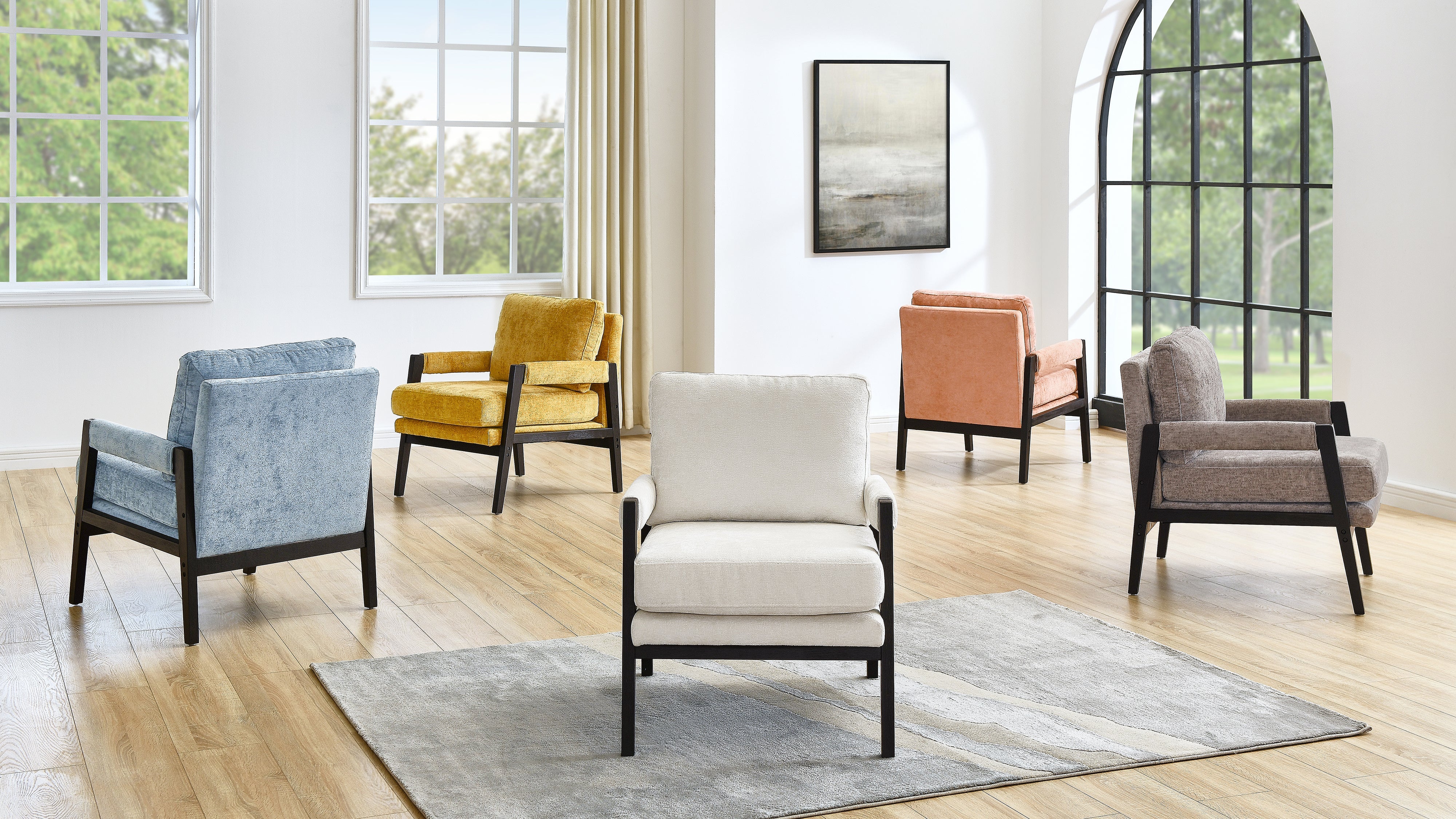 Roundhill Furniture Kelly Mid Century Modern Chenille Upholstered Accent Armchair - Stylish Living Room Chair for Home Office, Lounge & Reading Nook