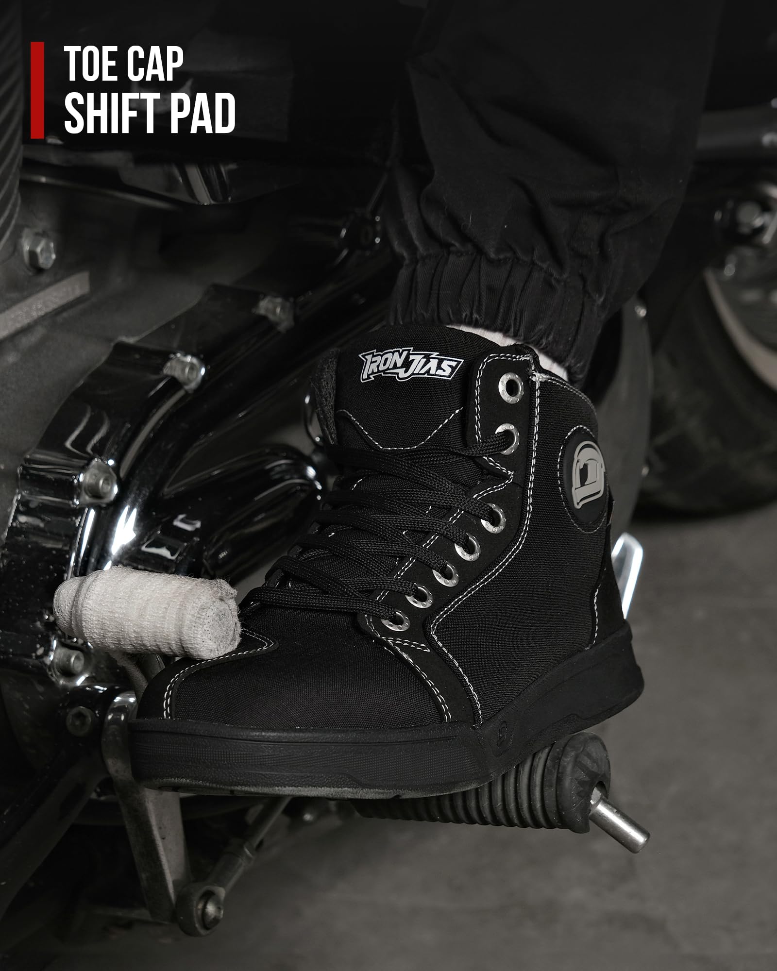 Iron Jia's Breathable Anti-Slip Motorcycle Shoes for Men - Street Bike Casual Riding Footwear with Protective Gear - Perfect for Powersports, Commuting & Urban Riding - Black Size 8