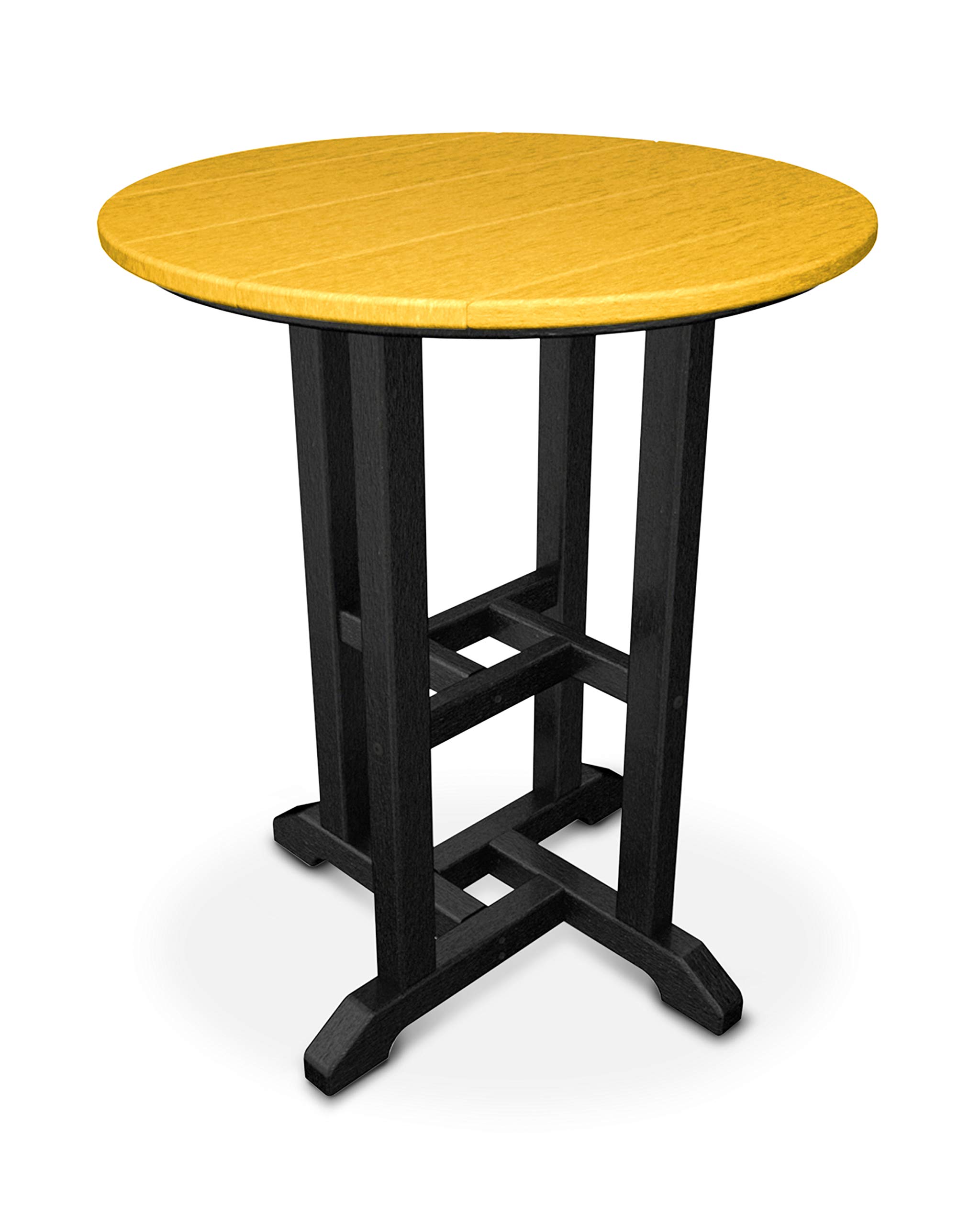 POLYWOOD RT224FBLLE Contempo 24-Inch Round Outdoor Dining Table with Black Frame & Lemon Top - Perfect for Patio, Deck, Poolside or Backyard Dining