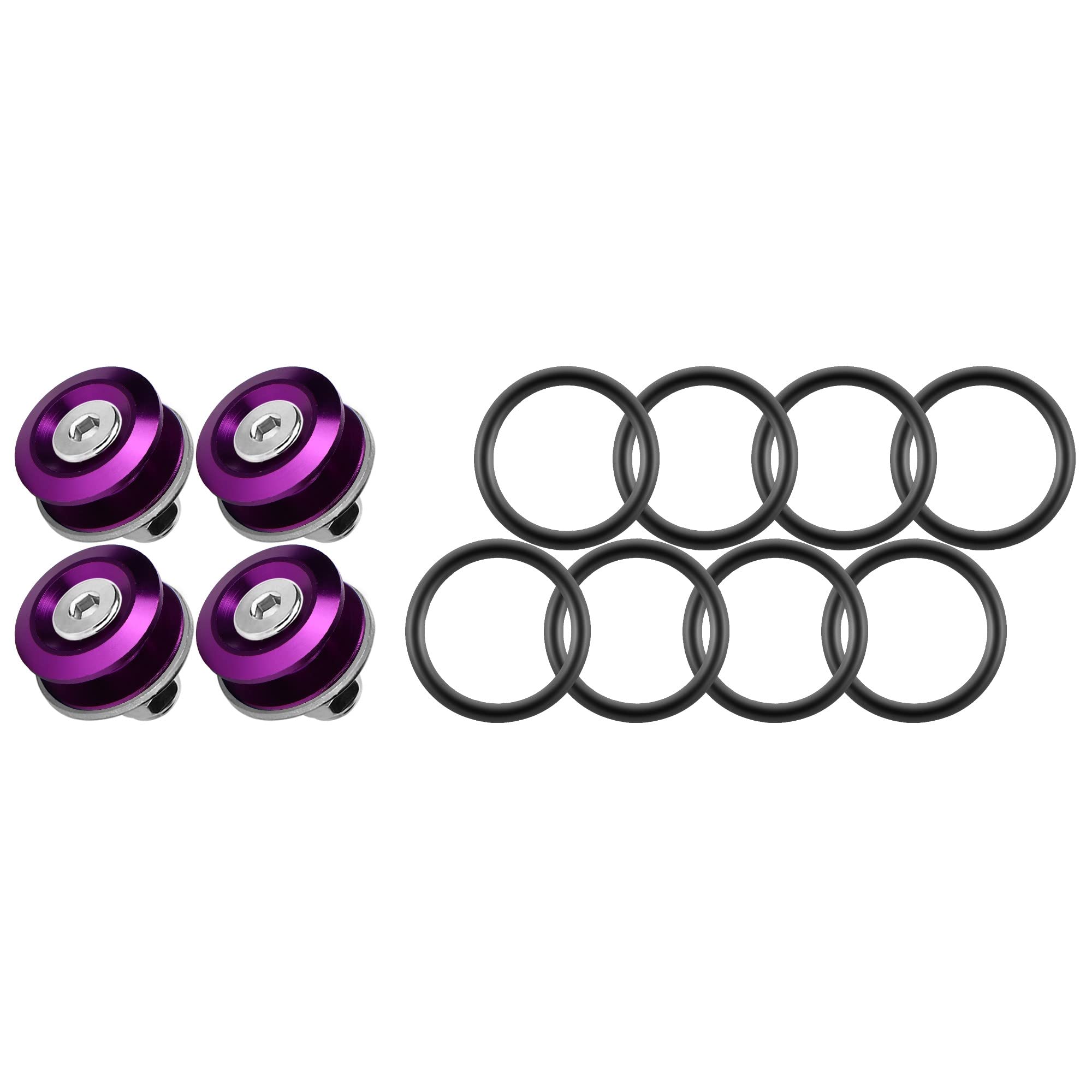 JDM Quick Release Bumper Fasteners Kit - 4 Piece Set with 8 O-Rings (Purple) | Front & Rear Bumper Accessories for Car Modification & Racing | Perfect for Drift Cars, Tuner Vehicles & Automotive Upgrades
