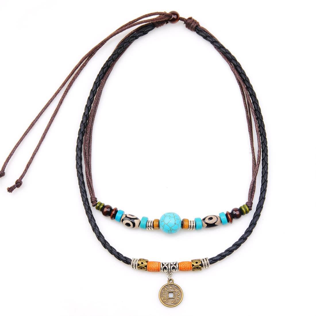 Vintage Double Layer Braided Leather Tribal Necklace with Cross & Teeth Pendant - Boho Chic Jewelry for Women, Perfect for Festivals, Parties & Layered Necklace Styling
