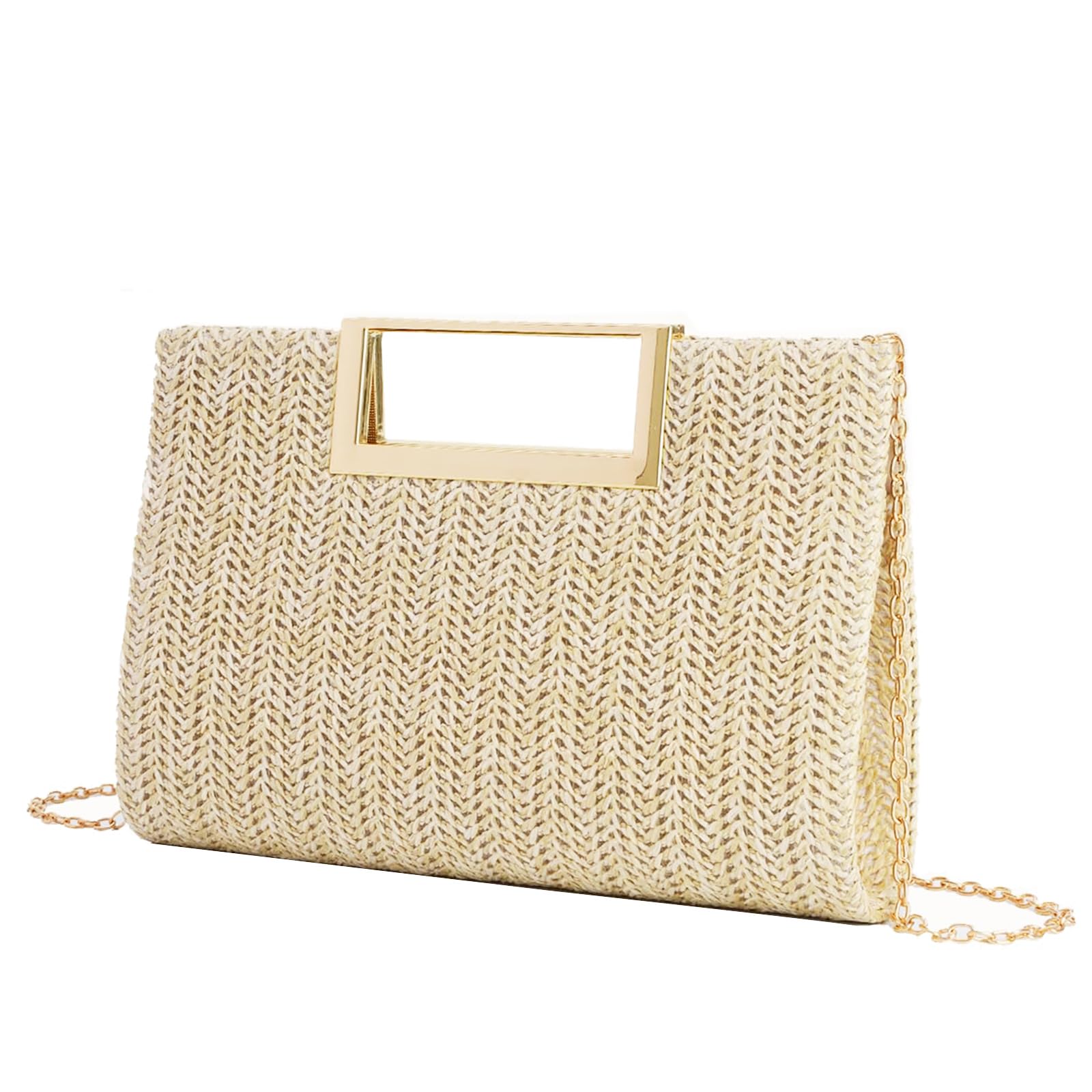 Elegant Straw Clutch Purse for Women - Small Top Handle Evening Bag with Chain Shoulder Strap, Crossbody Wedding & Party Purse | Perfect for Bridal Showers, Cocktail Parties & Summer Events