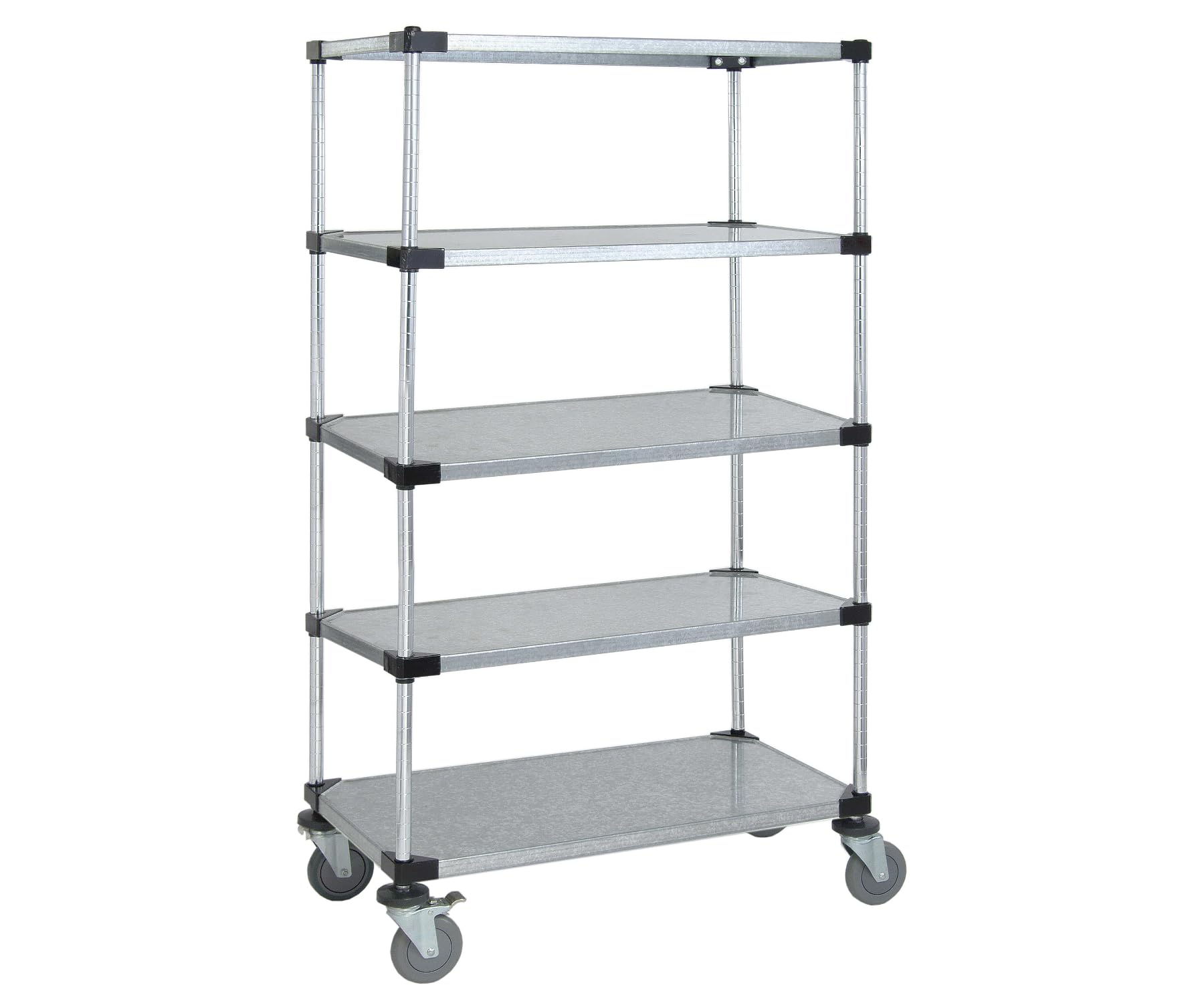 Quantum Storage Systems M1836SG46-5 Heavy Duty 5-Tier Chrome Wire Shelving Unit with Solid Wheels, 69