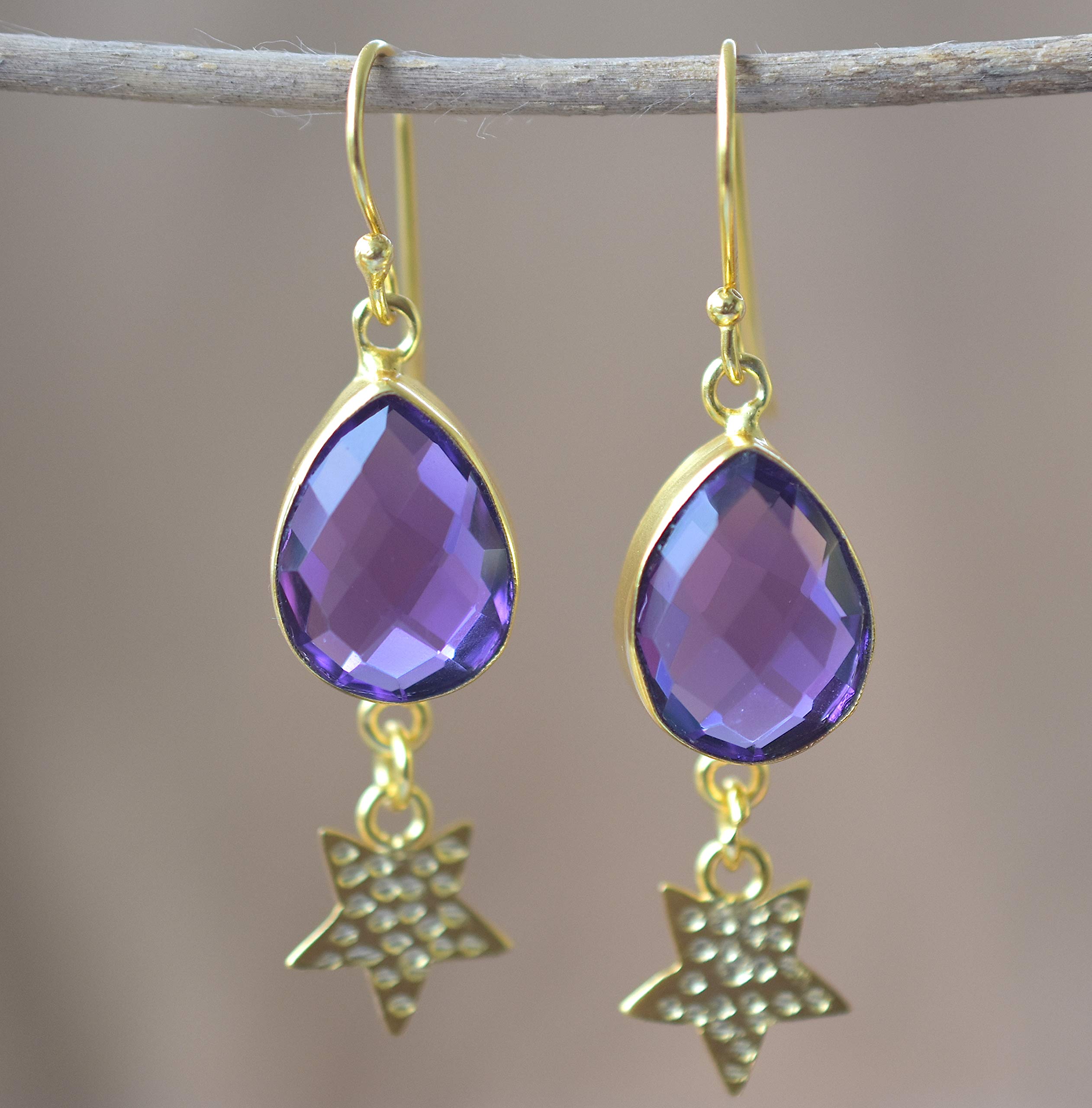Veracity Jewelry 14K Gold Filled Purple Amethyst Tear Drop Earrings for Women | Elegant Dangle Fashion Jewelry | Perfect Gift for Anniversary, Wedding, Mother's Day & Birthday | Great for Evening Parties, Date Nights & Special Occasions - VE-076