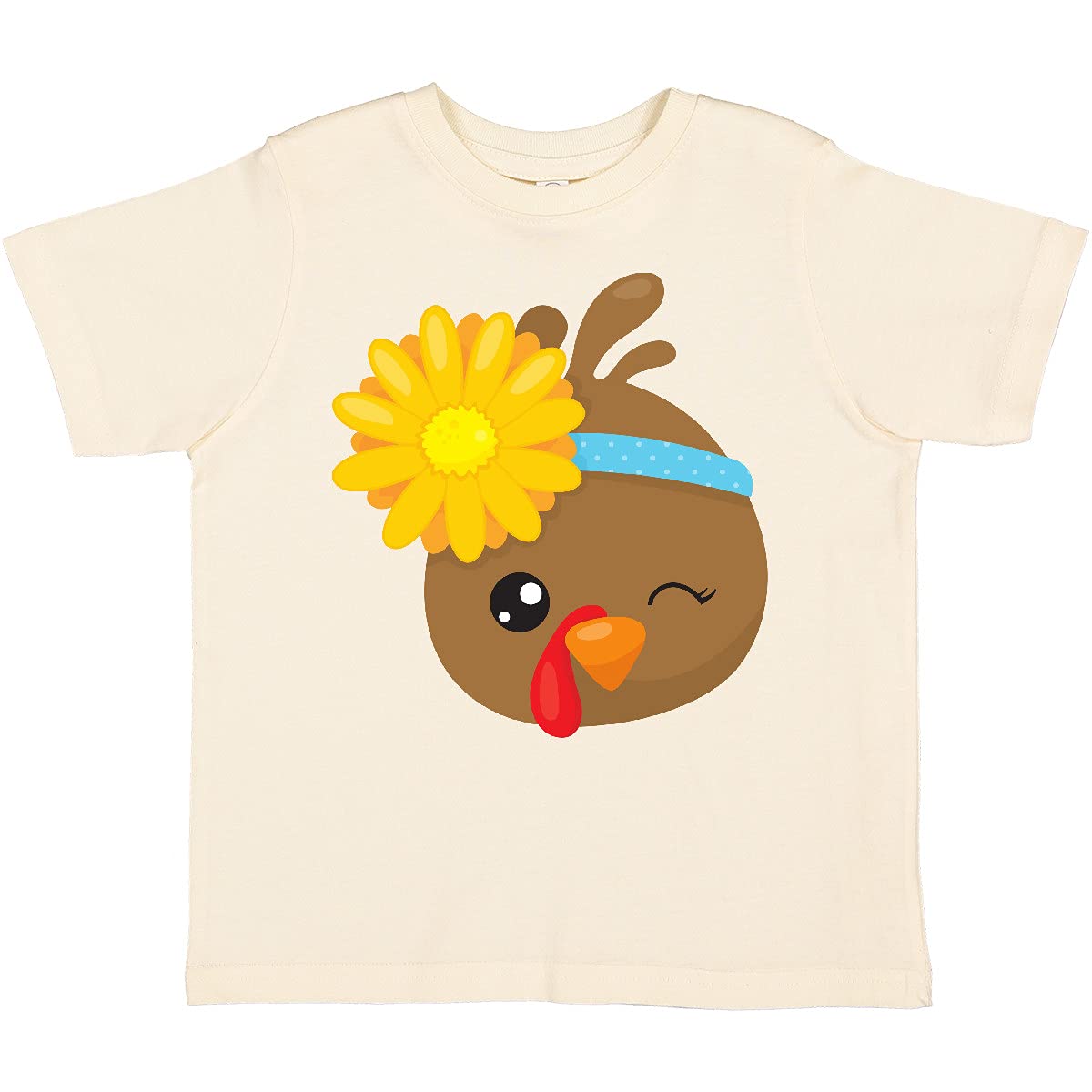 Inktastic Cute Brown Turkey with Sunflower Toddler T-Shirt - Soft & Comfortable Kids Tee for Thanksgiving, Fall Outfits & Family Gatherings