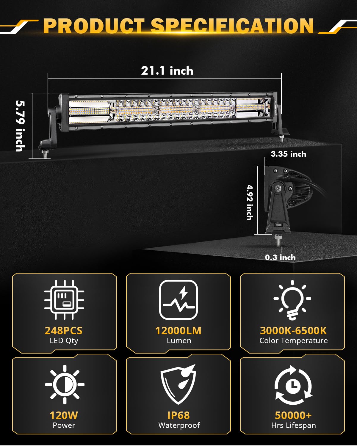 Auxbeam 22 Inch 120W LED Light Bar - 6 Modes (Amber/White Strobe/Fog) with Memory Reset - Spot Flood Combo for Offroad Trucks, Cars & ATVs - Perfect for Night Driving, Work Lighting & Ditch Illumination
