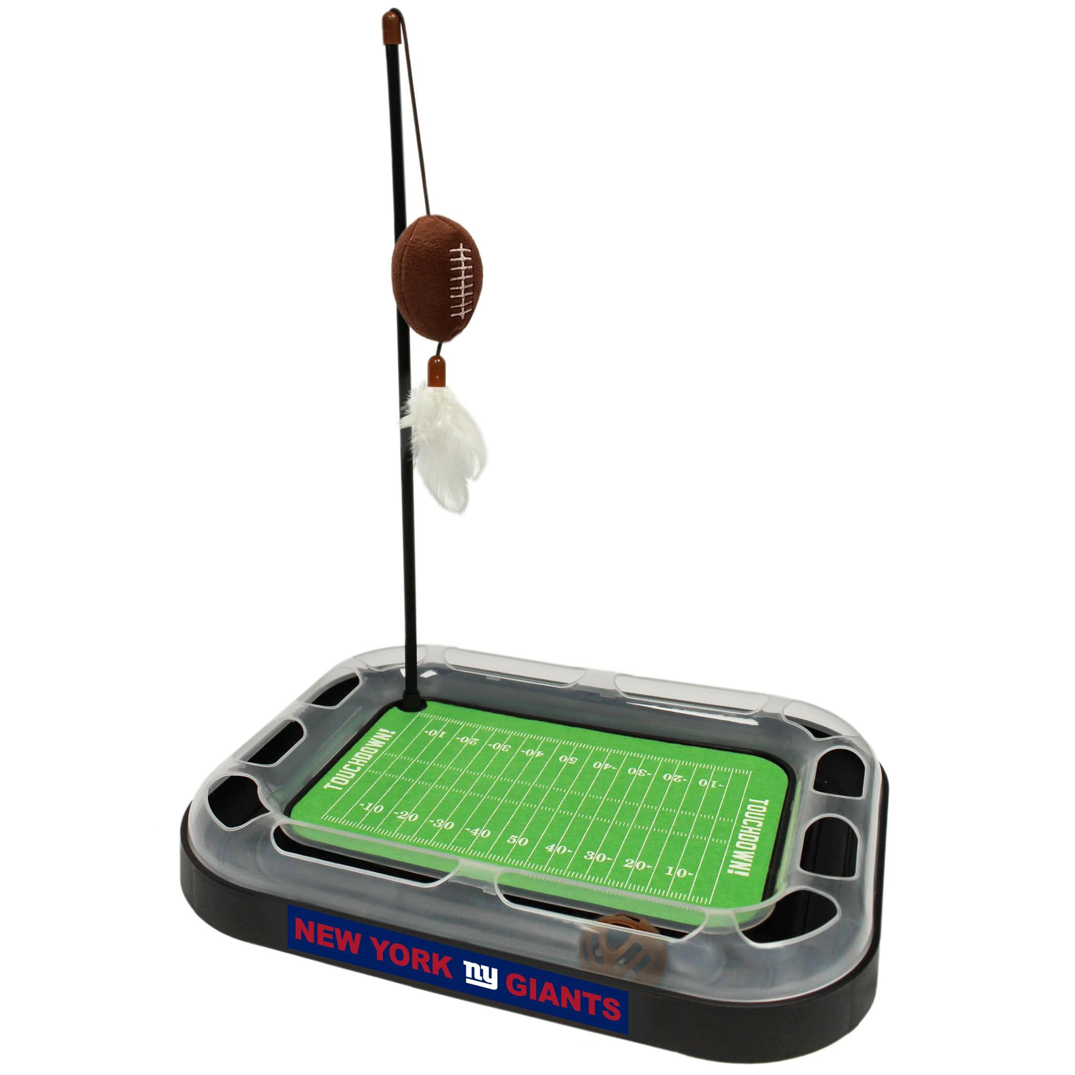 New York Giants NFL Cat Toy Set - 5-in-1 Interactive Cat Play Kit with Catnip Football, Feather Toy, Jingle Bell Ball & Scratching Field - Perfect for Playtime, Exercise & Mental Stimulation (Great for Kittens & Adult Cats)