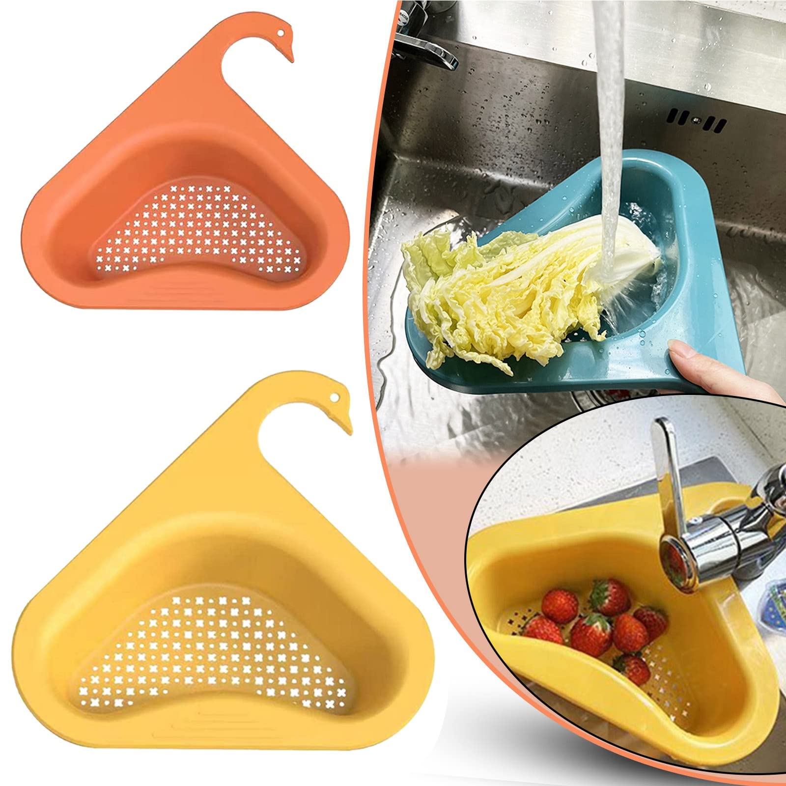 Celendi Swan-Shaped Triangular Sink Drain Shelf - Kitchen Sink Basket Organizer with Water Storage, Multi-Functional Faucet-Mounted Drain Rack Fits All Sinks - Perfect for Dish Drying, Sponge Storage & Kitchen Organization