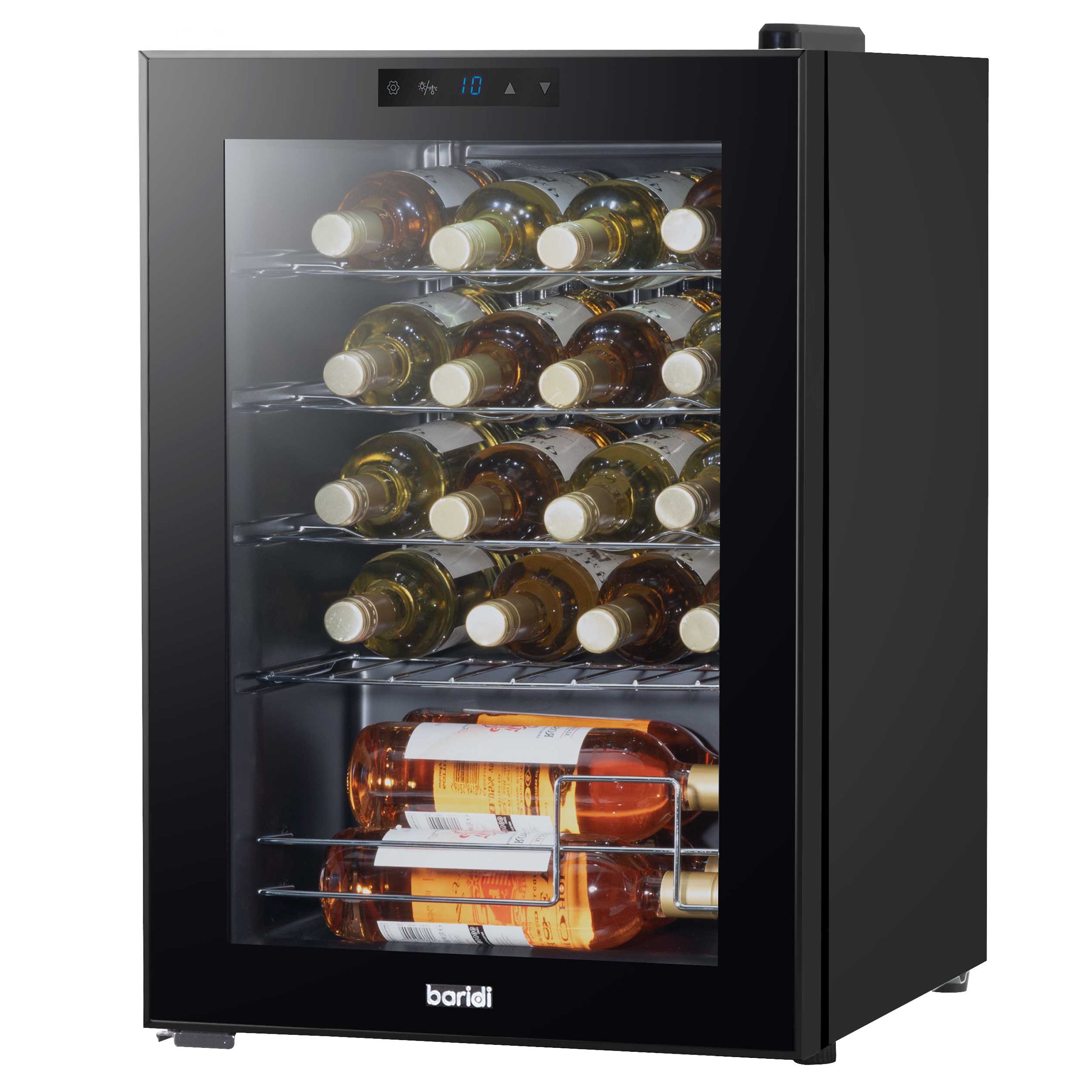 Baridi 20 Bottle Wine Cooler Refrigerator - Digital Touch Screen Control, LED Interior Lighting, Freestanding Black Wine Fridge for Home, Kitchen, Bar, or Restaurant Use