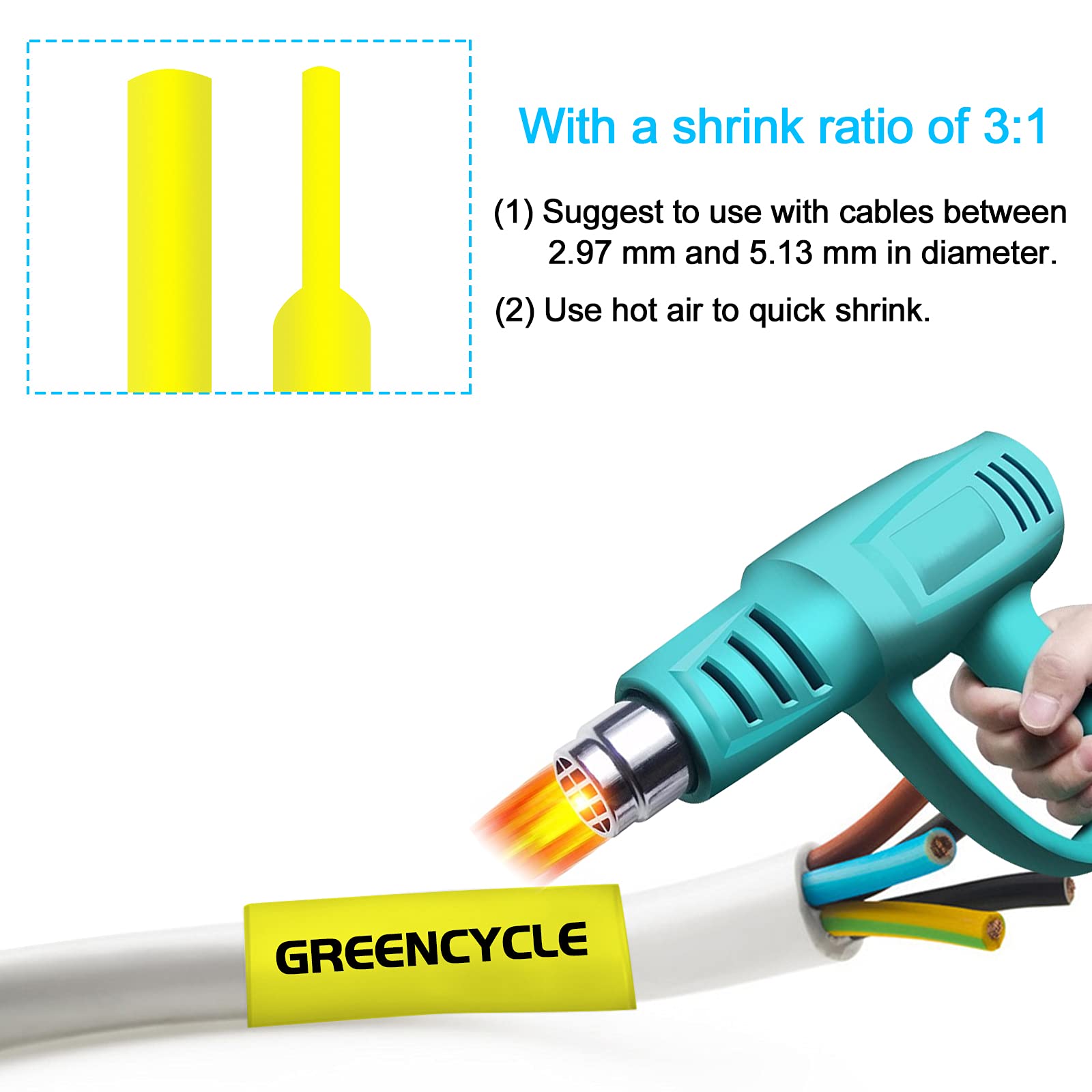 GREENCYCLE Compatible Dymo 18056 Heat Shrink Tube Label Tape - 1/2 Inch (12mm) x 5ft (1.5m) - Works with DYMO Rhino 5200, 4200, 3000, 5000, 6000 Label Makers - Black on Yellow (50 Pack) - Ideal for Industrial Labeling, Cable Marking & Equipment Identification