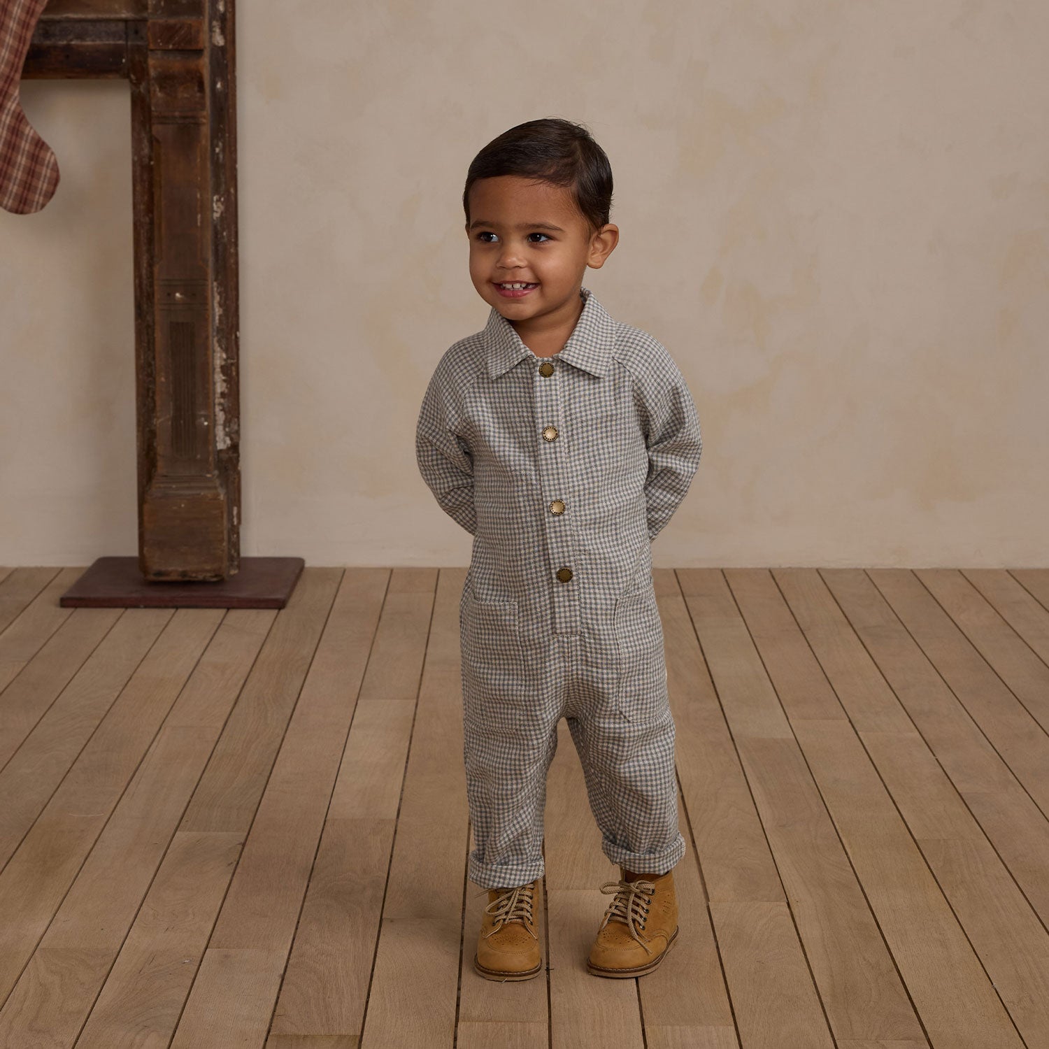 Adorable Baby Jumpsuit with Collar - Forest Gingham Print - Soft Cotton Romper for Newborns & Infants - Perfect for Family Photos, Playdates & Special Occasions