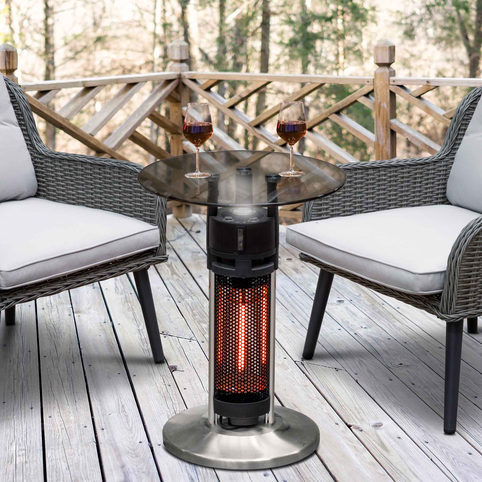 65cm Bistro Bar Table with 1200W Patio Heater - Black/Stainless Steel Outdoor Dining Set for Garden, Balcony & Restaurant Use - DG62 Model