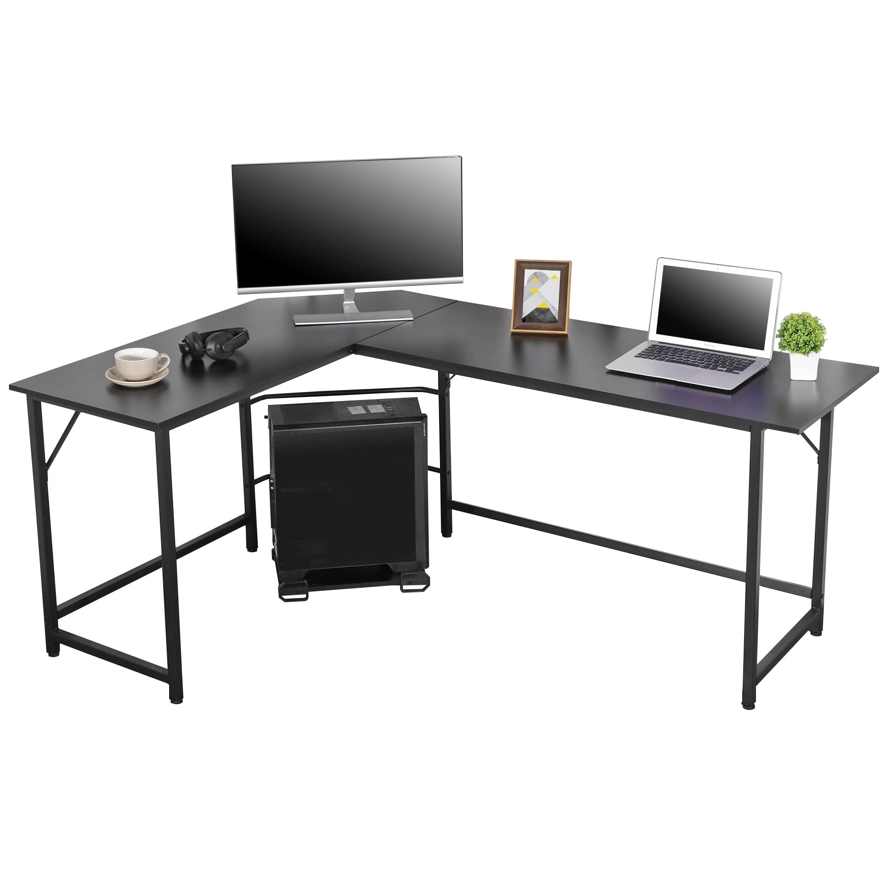 L-Shaped Gaming Desk with CPU Stand - Home Office Workstation for Gamers & Professionals
