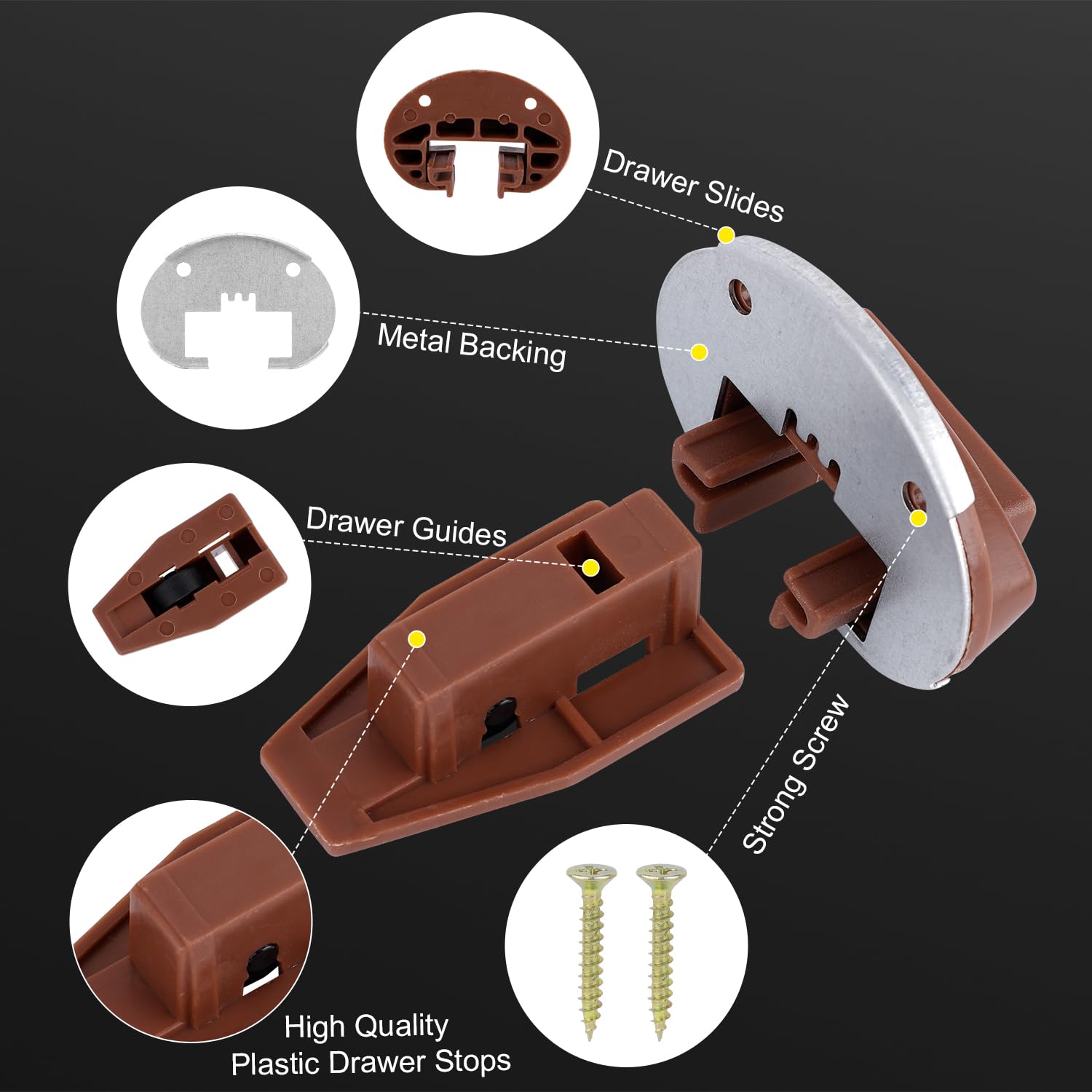6 Sets Kenlin Rite-Trak II Enhanced Commercial Drawer Slides Replacement Kit - Heavy Duty Metal Backing & Roller Guide for Dresser, Cabinet, and Furniture Repair | Perfect for Home, Office, and Commercial Use
