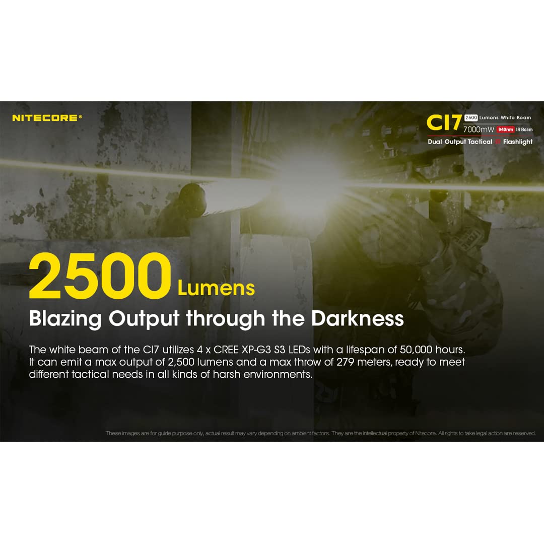 Nitecore CI7 2500 Lumen Tactical Flashlight with 940nm IR Illuminator - Long Range 7000mW Infrared Light & LumenTac Battery Case - Perfect for Hunting, Camping, and Outdoor Adventures