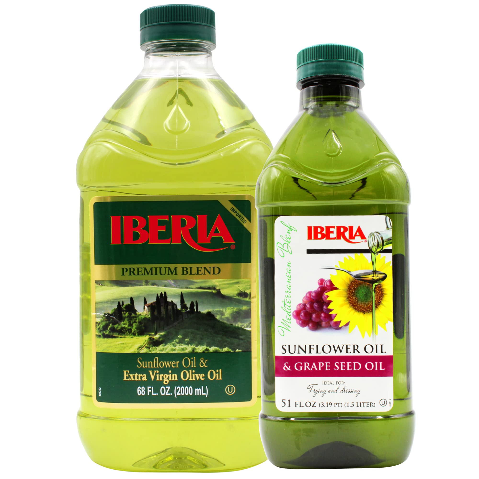 Iberia Sunflower and Extra Virgin Olive Oil Blend - 2L Bottle | Iberia Sunflower & Grapeseed Oil - 51oz | Premium Cooking Oils for Frying, Baking & Salad Dressings