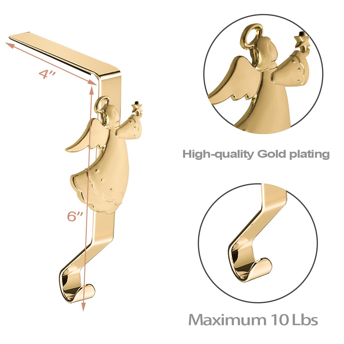 Premium Gold Christmas Stocking Hooks for Fireplace Mantle - Set of 8 Reusable No-Damage Stocking Hangers - Elegant Holiday Decor for Xmas Stockings, Perfect for Fireplace, Staircase or Wall Decorations