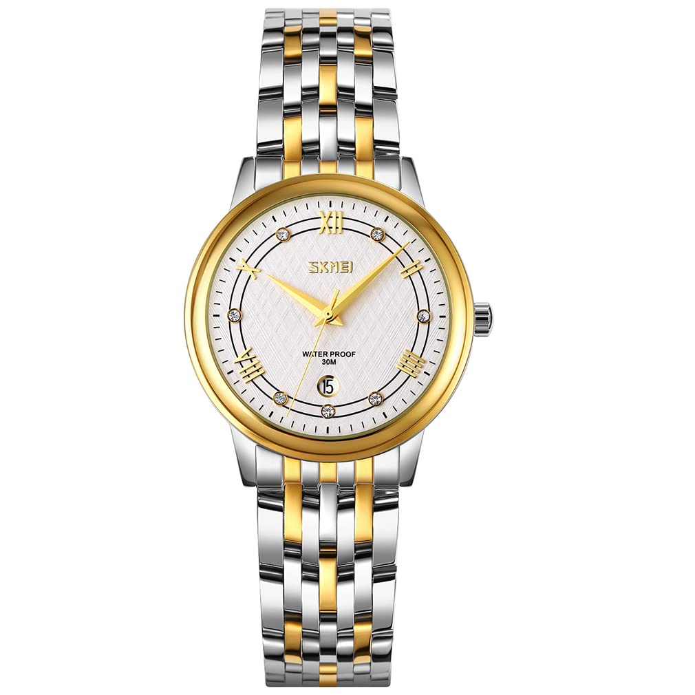 Luxury Stainless Steel Dress Watch for Women - Elegant Analog Quartz Waterproof Wristwatch with Day/Date Display (Gold/Silver) - Perfect for Business, Office, Formal Events & Gifts for Wife, Girlfriend, Mother