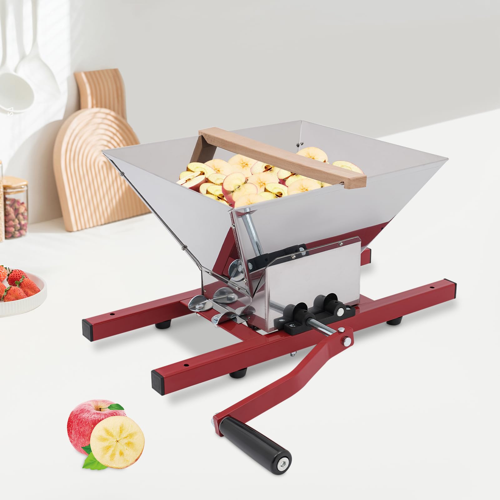 Premium 7L/1.8Gal Heavy Duty Fruit Wine Crusher Press - Manual Apple Grape Berries Juice Maker for Cider & Wine Making | Perfect for Home Brewing, Harvest Season & DIY Beverages