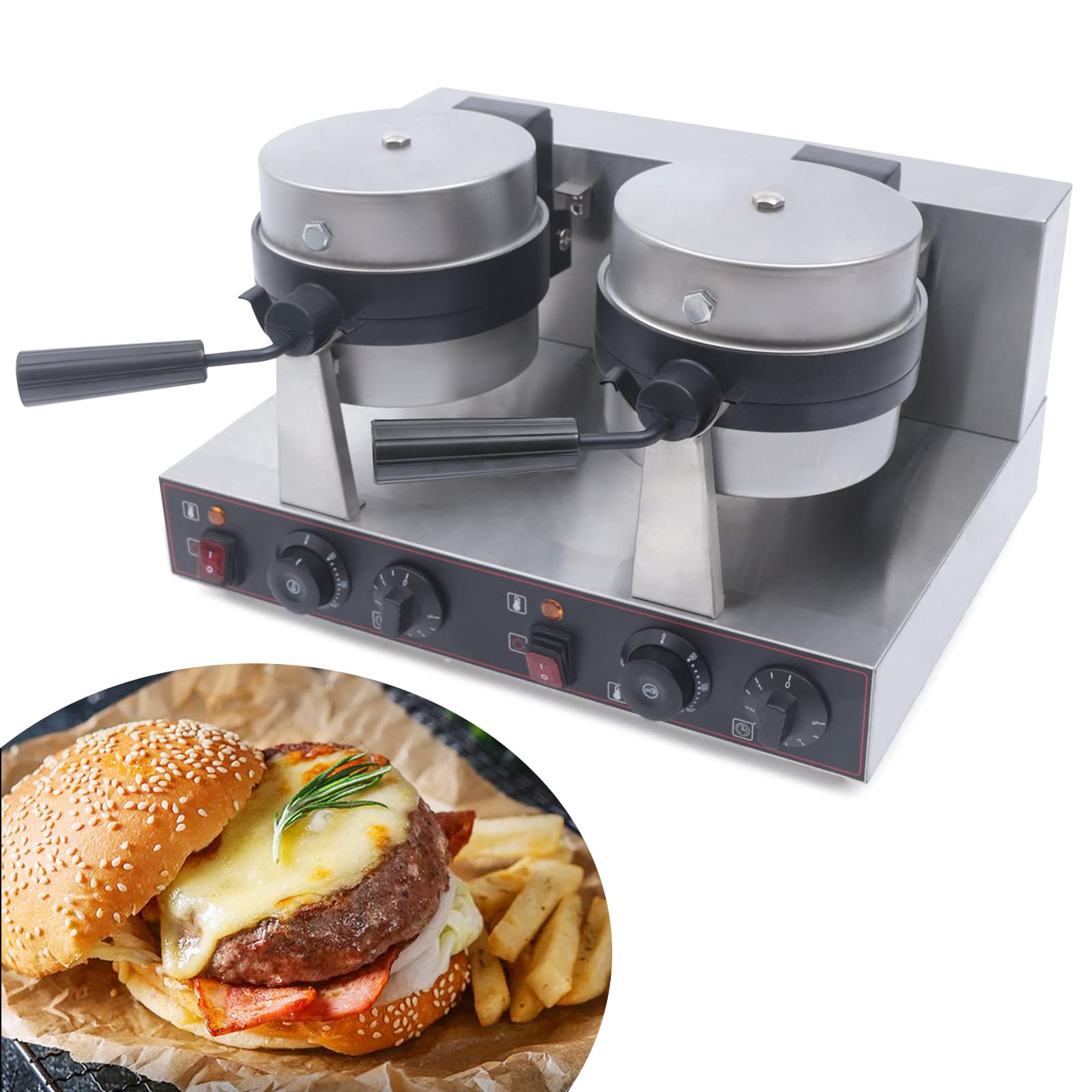 Commercial Dual Panini Press Grill - Electric Sandwich Maker for Burgers, Waffles & Grilled Cheese | Stainless Steel Non-Stick Pan | Perfect for Restaurants, Cafes & Home Kitchens