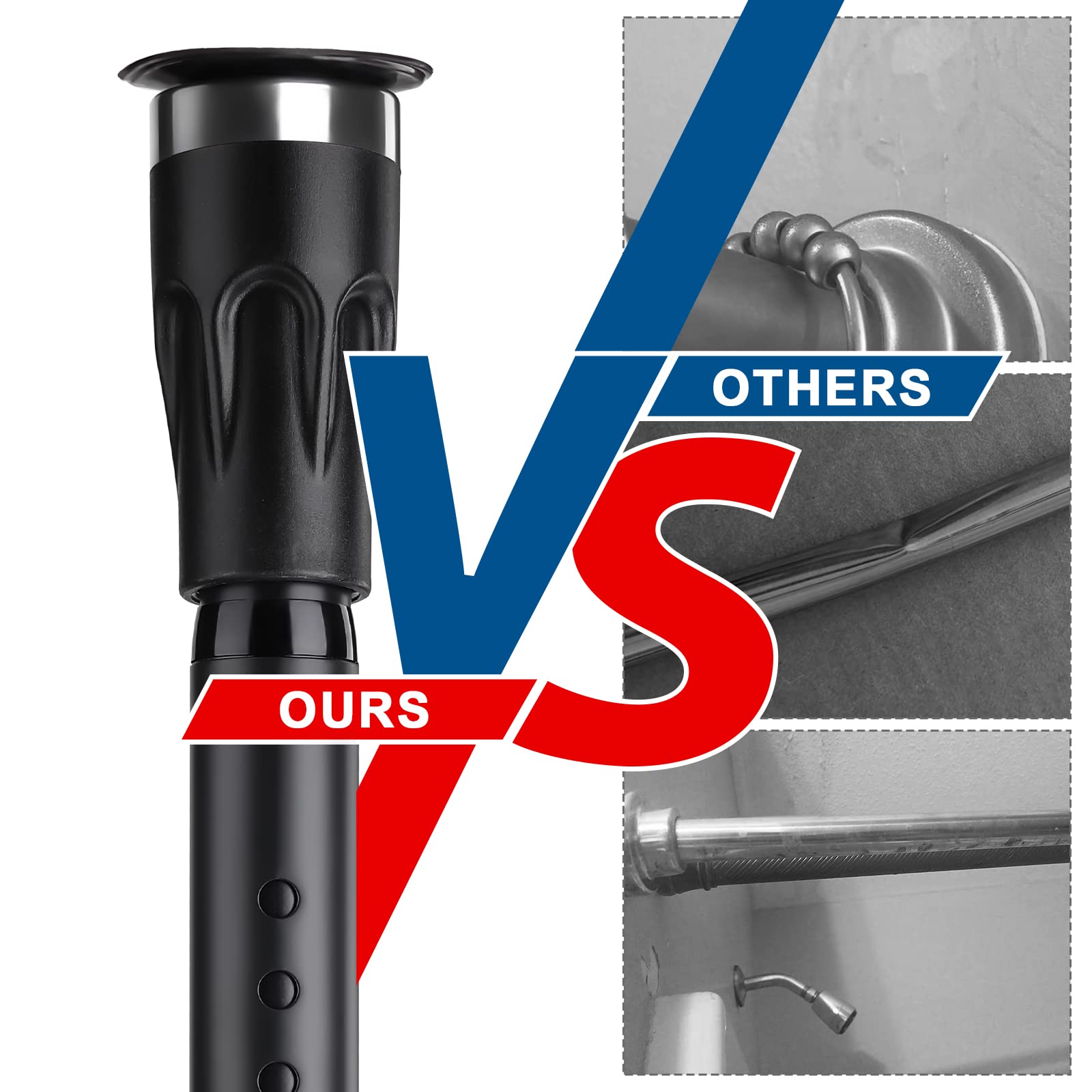 48 to 84 Inch Adjustable Heavy Duty Tension Curtain Rod - Black Shower Curtain Rod for Bathroom, Closet, and Windows - Perfect for Home, Dorm, and RV Use